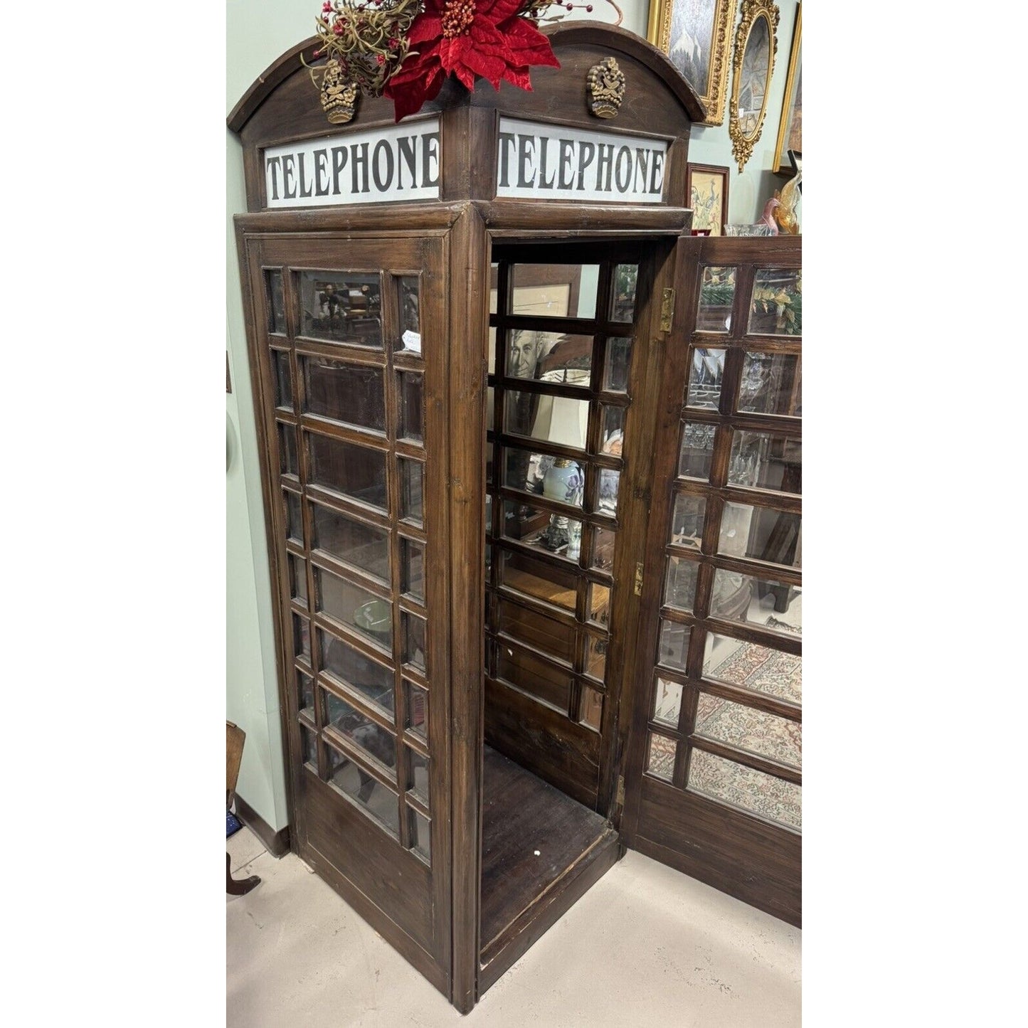 Vintage Geniune Handcrafted Replica Telephone Booth Original Beveled Glass