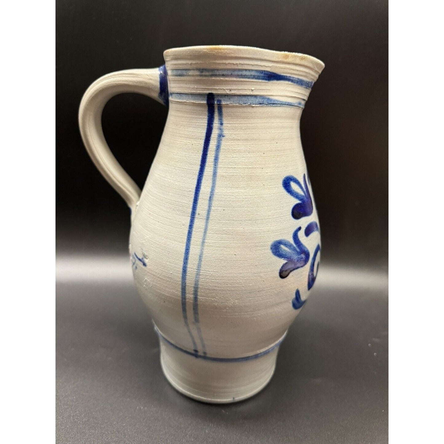 Vtg Cobalt Blue Painted Stoneware Pottery Salt Glazed 2 Gallon Pitcher Jug