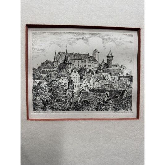 Etching Of Imperial Castle Of Nuremberg, Germany Signed And Matted