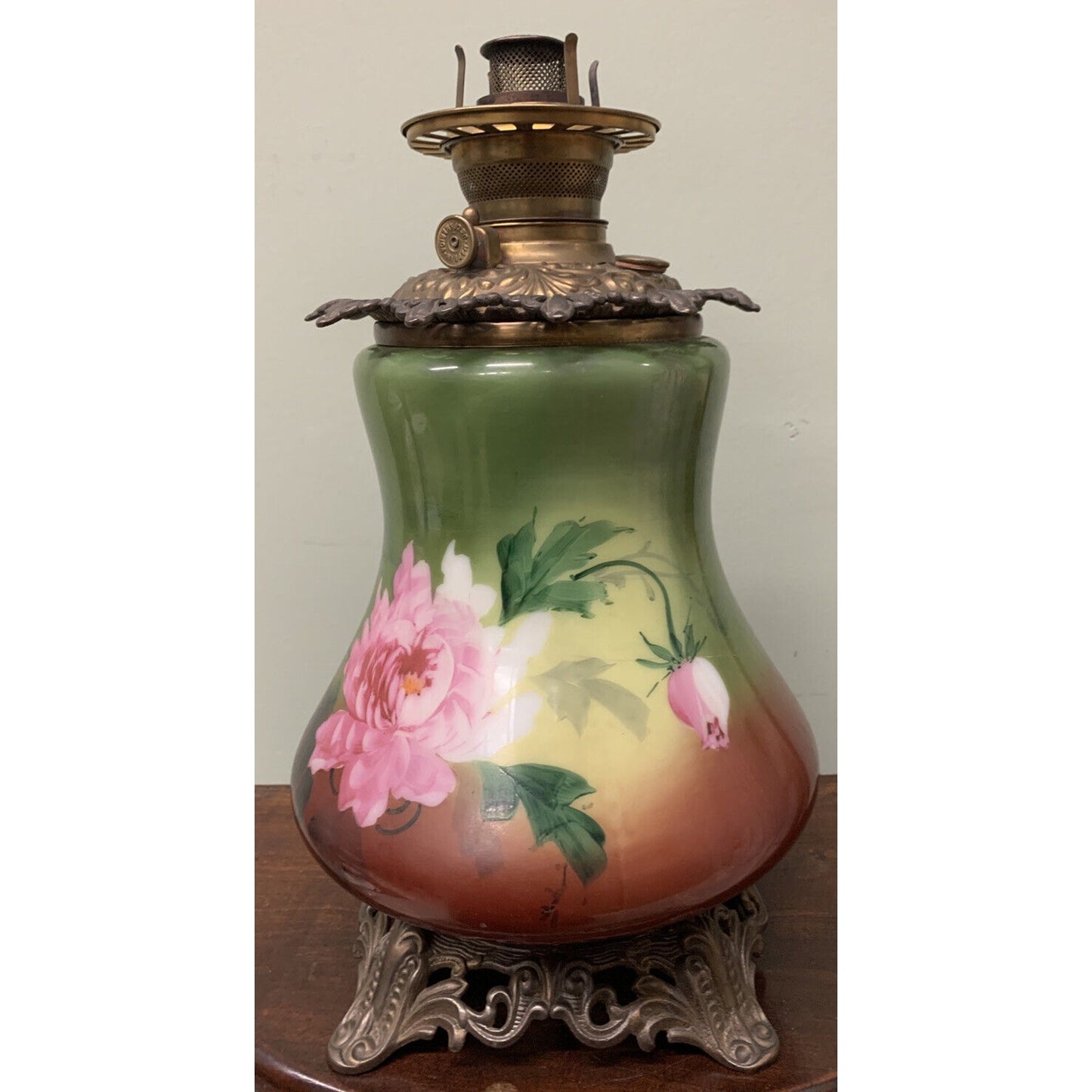 Victorian 1800s Handpainted Oil/ Kerosene Lamp with Royal Burner GWTW LAMP