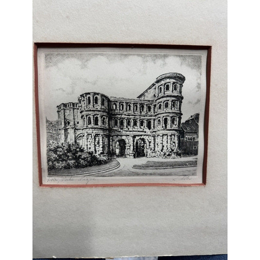 Porta Nigra In Trier, Germany Etching Signed Matted