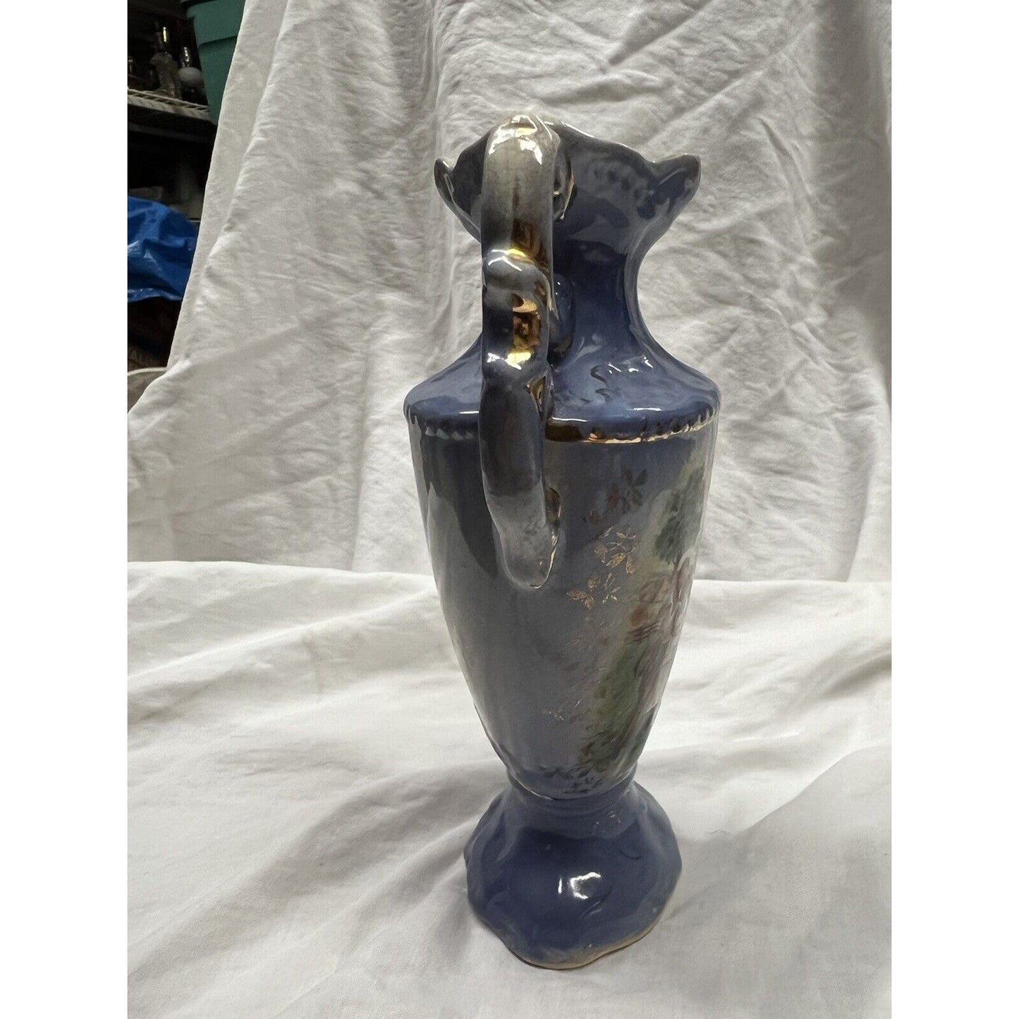 Made In England Blue Vase With Farm Scene