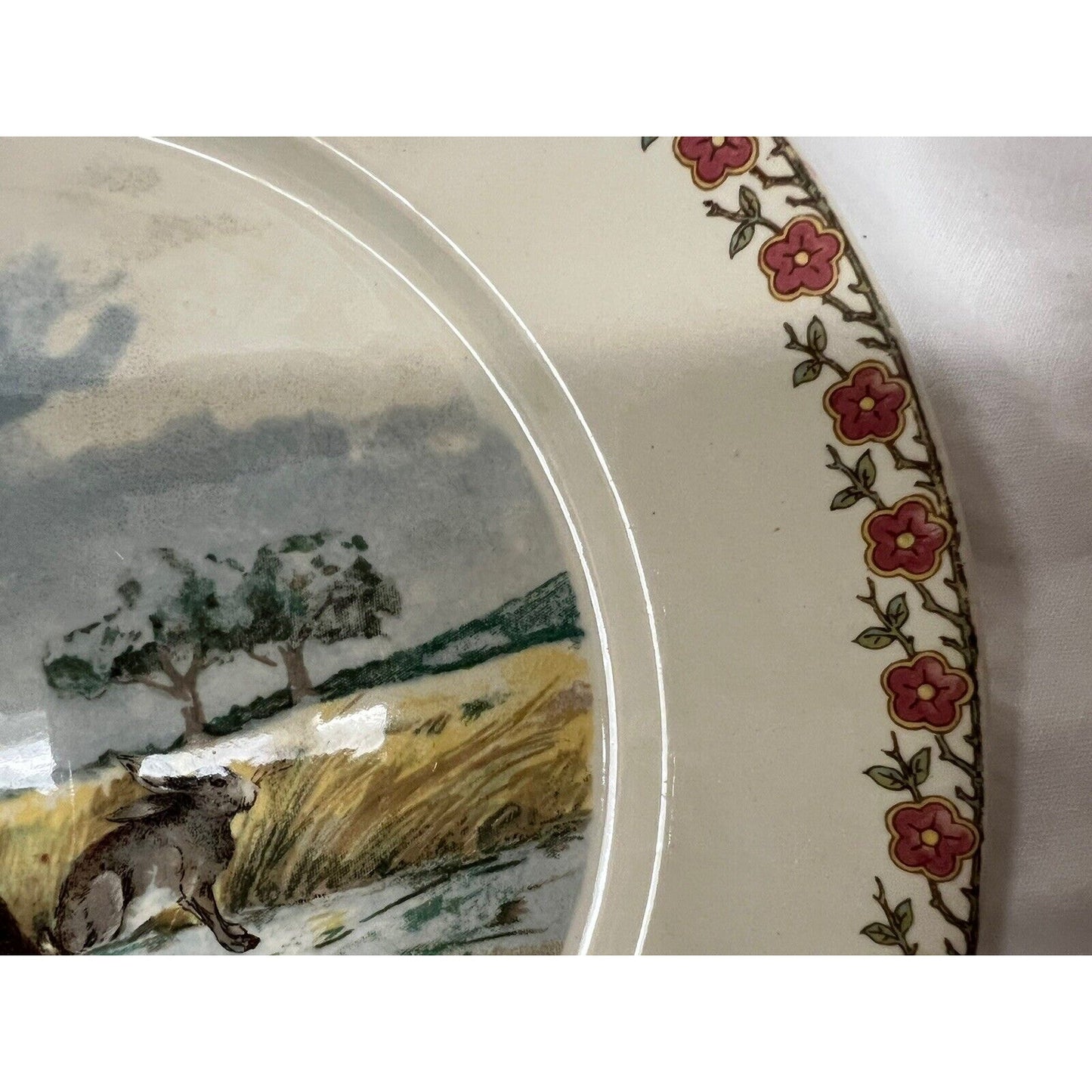 1890s Sarregvemines Germany Rabbit In Field Transferware Luncheon Plate