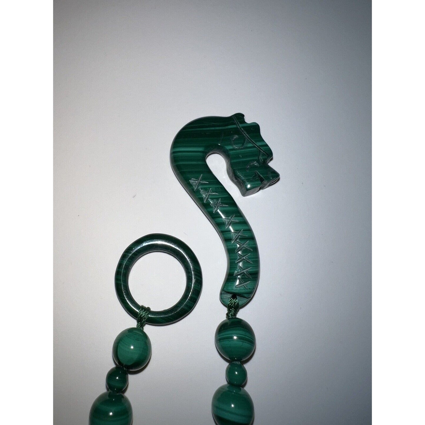 Vintage Malachite Necklace With Dragon Hook