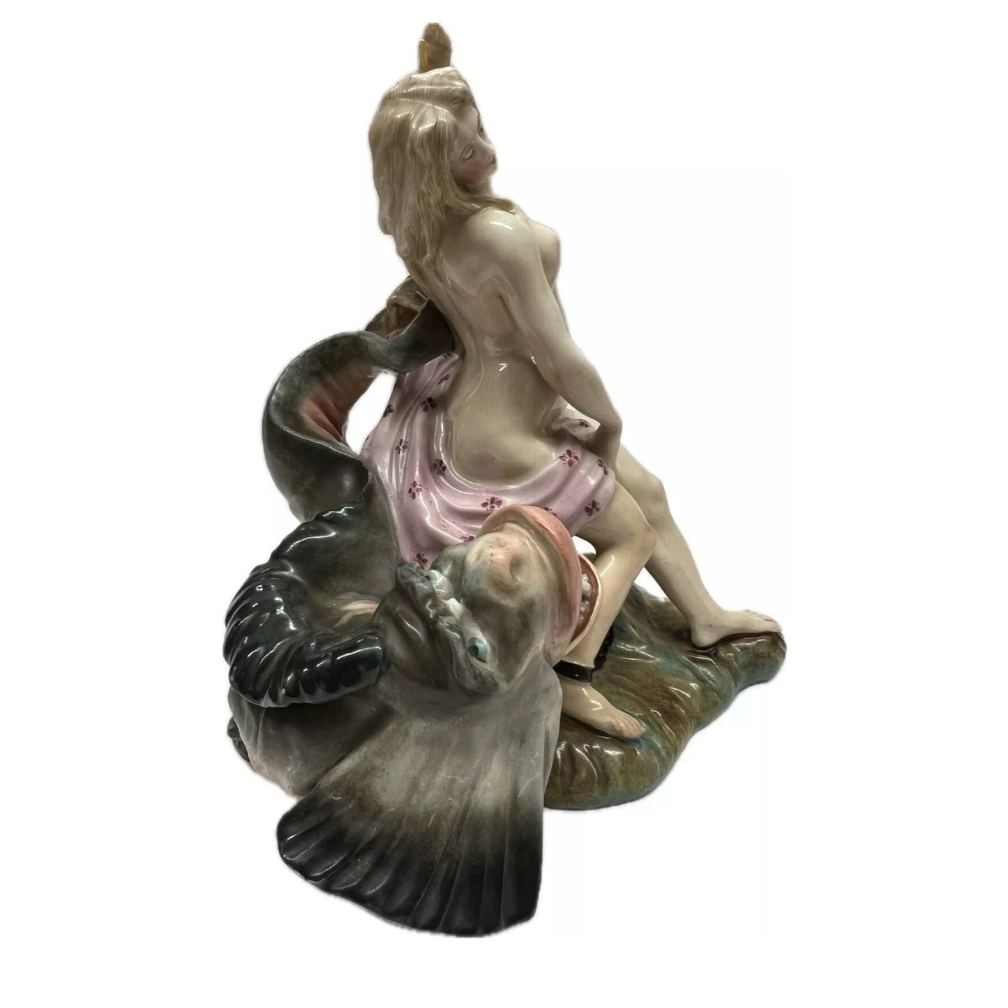 Early Rare Antique Carl Thieme German Porcelain Dresden Meissen Style Woman with Sea Serpent Figurine