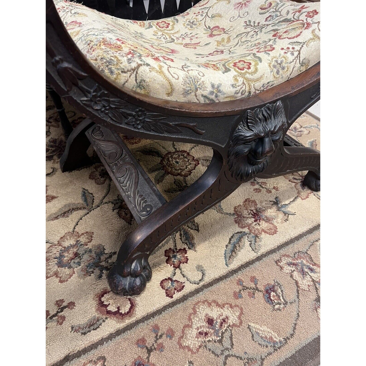 Antique Renaissance Revival Mahogany Savonarola/Curule “North Wind” Chair