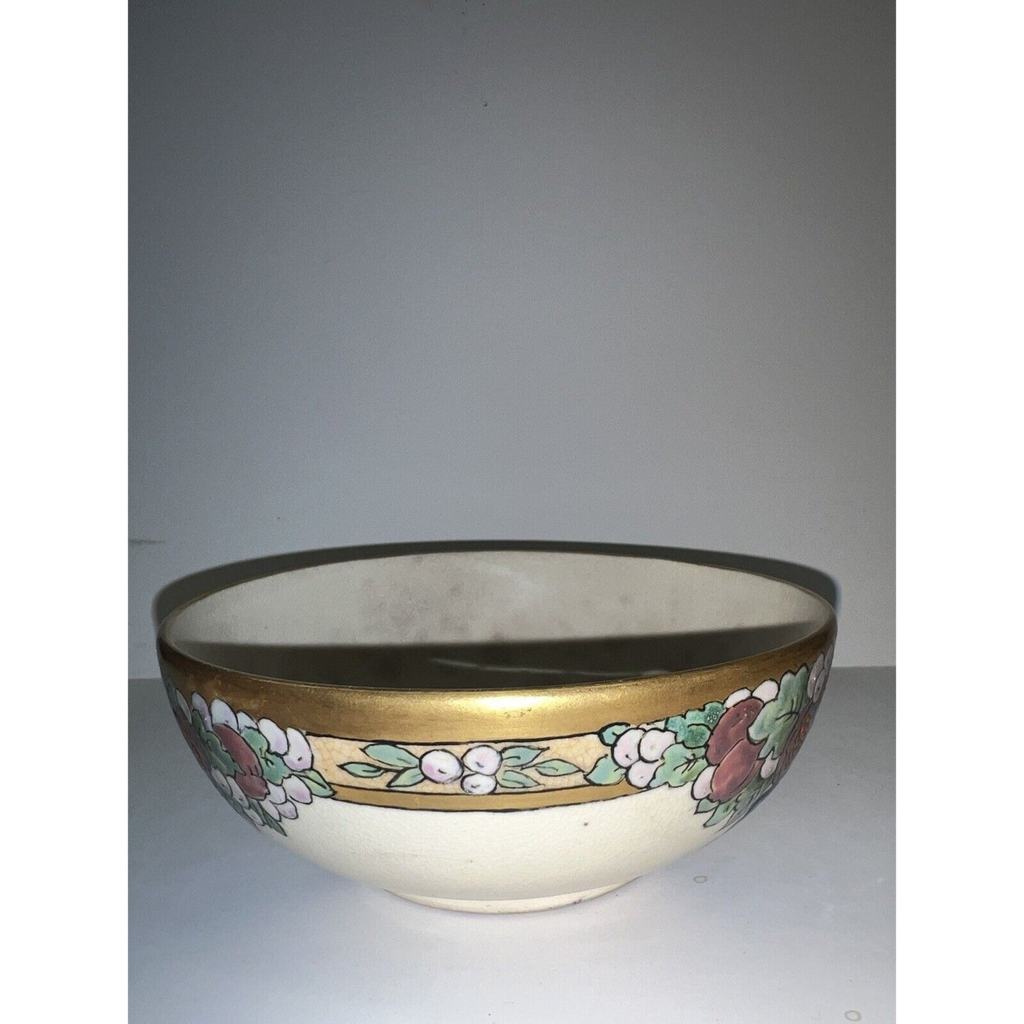 Hand Painted Signed McCann 1927 Art Deco Bowl With Fruit & Gilding