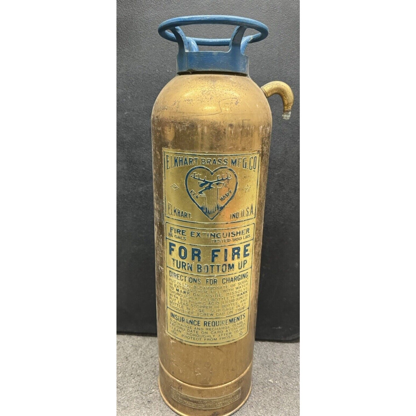 Vintage Elkhart Brass Mfg. Co. Fire Extinguisher Empty Missing Hose