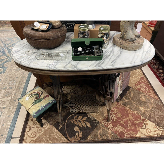 Antique Marble Top Side Table With Sewing Machine Base