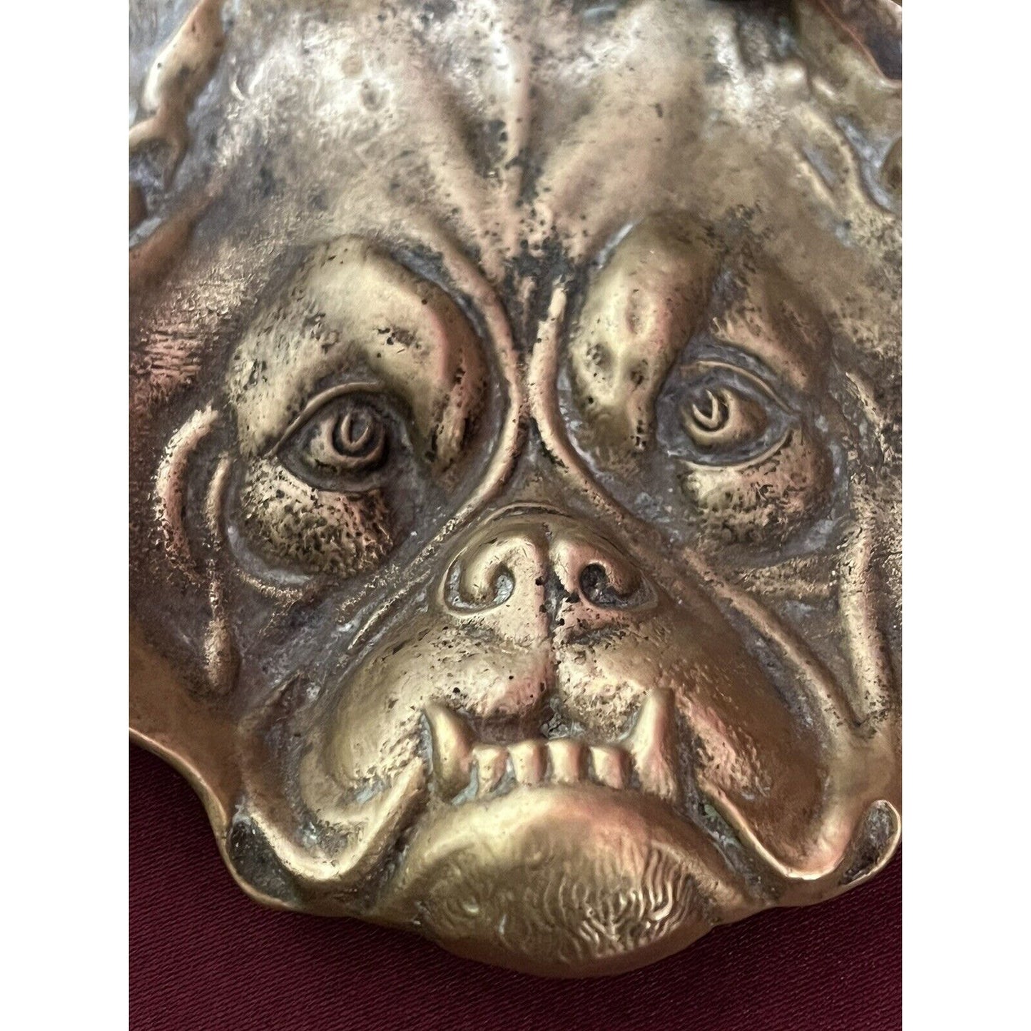 Antique Brass Bulldog Head Novelty Pipe/Cigar Ashtray Dish Match Holder