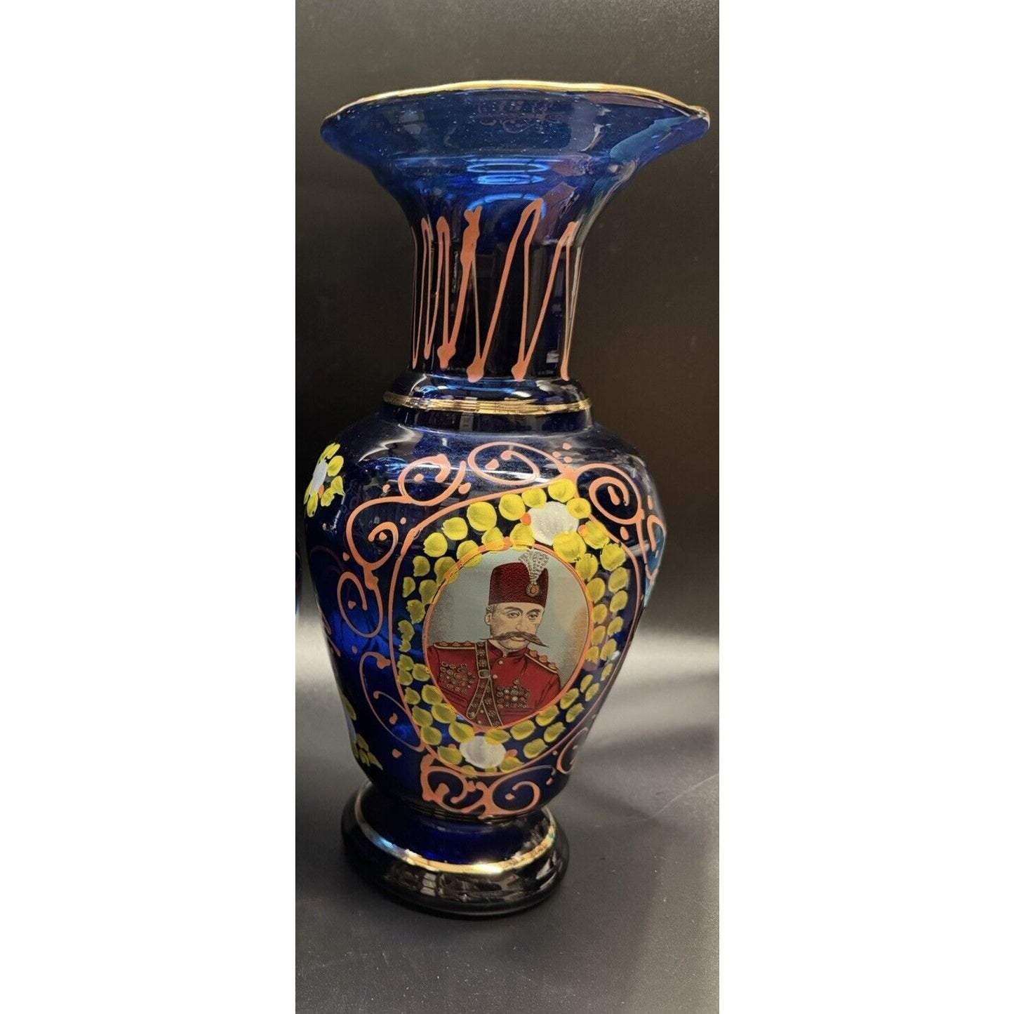 Cobalt Blue With Gilt Vintage Persian Hand Painted Vase Bohemian Style