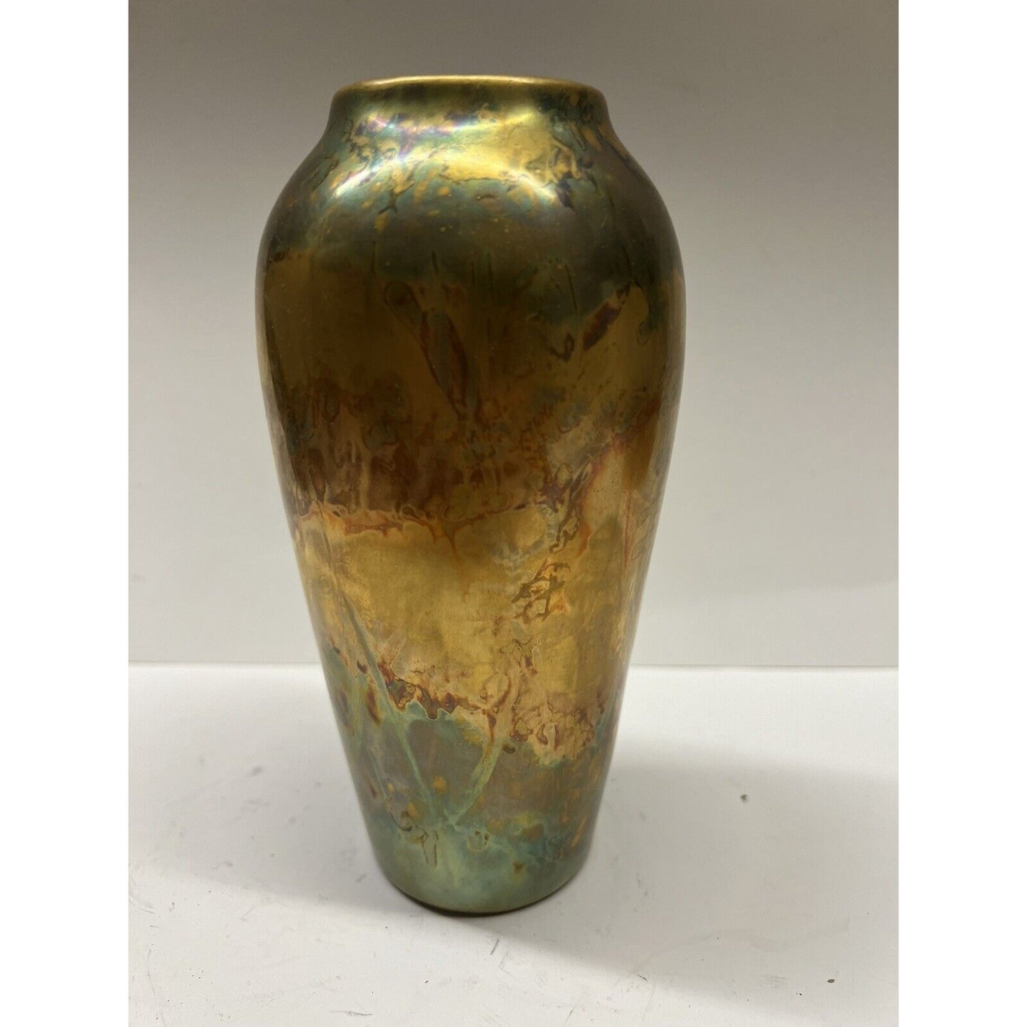 Glazed Gold Gild Hand Painted Vase 7” Tall