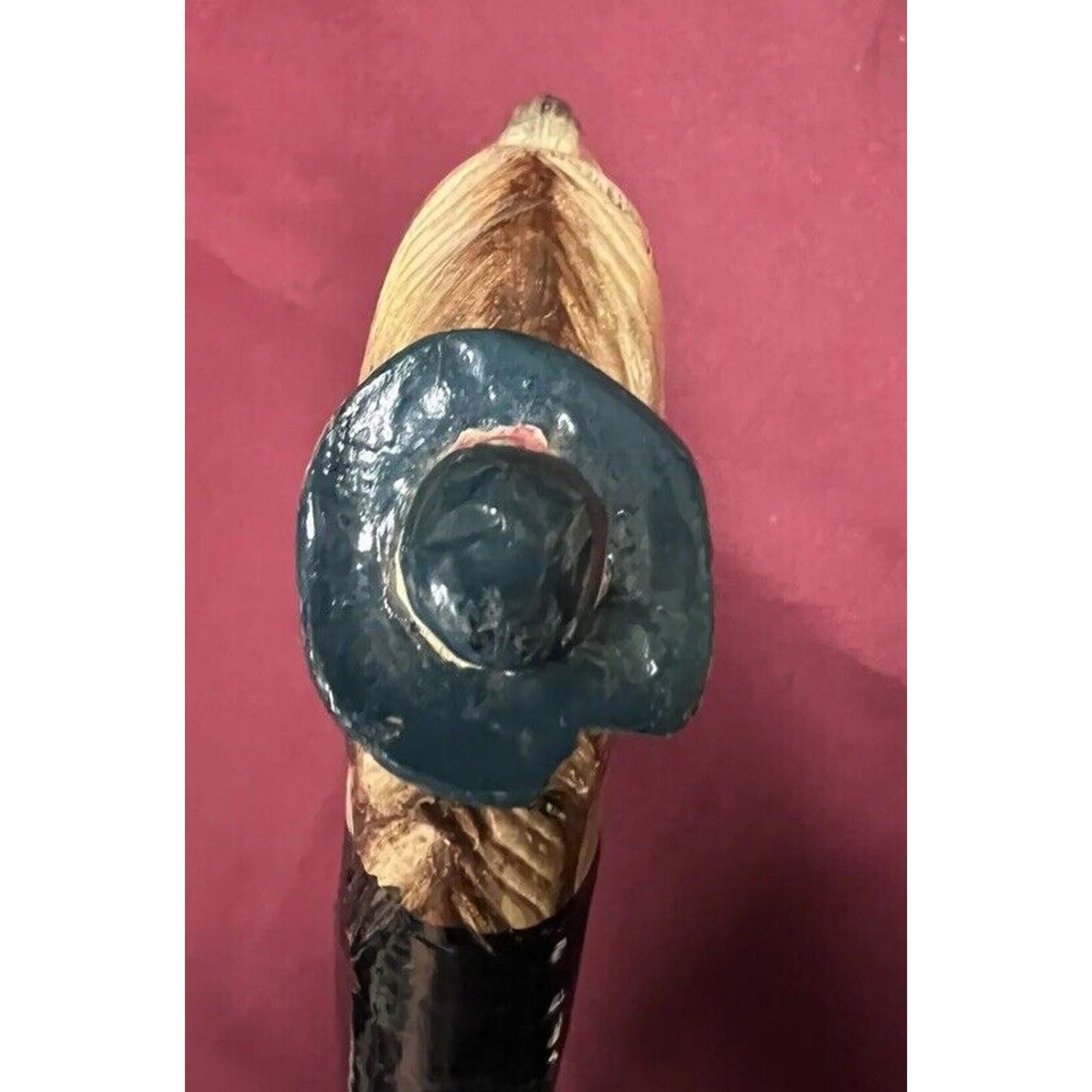 Antique American Folk Art Bamboo Hand Carved, Hand Painted Dog Head Walking Cane