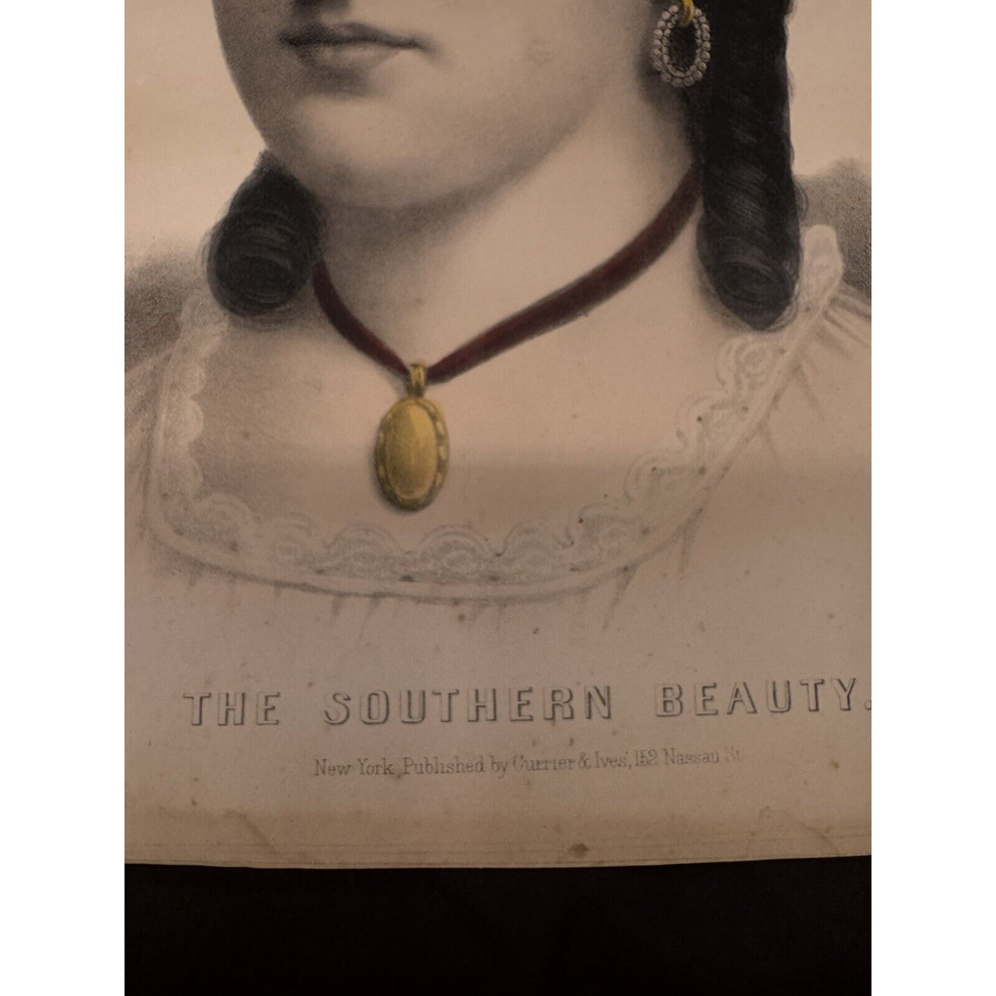 Antique Hand Colored Lithograph “The Southern Beauty” Currier & Ives 1804-1907