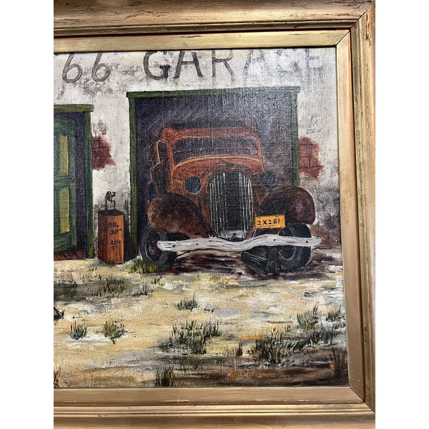 Vintage Oil Painting Of Route 66 Garage By Keith Pringle Signed, Framed