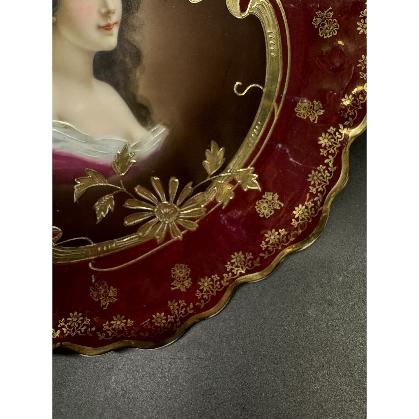 Royal Vienna Amarosa Red & Gold 13” Portrait Wall Or Cabinet Plate Bavaria