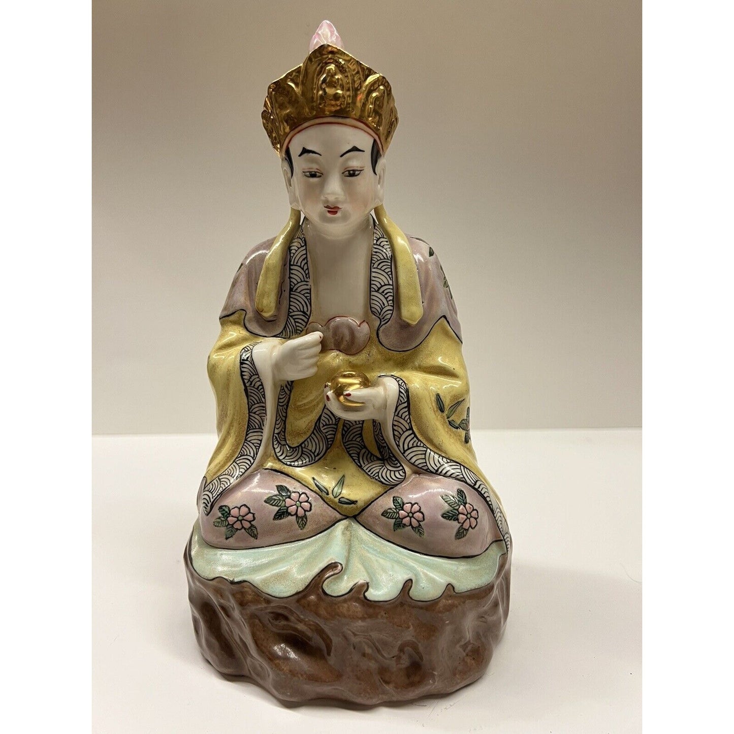 Vintage Guan Yin Buddha Sculpture With Gilding