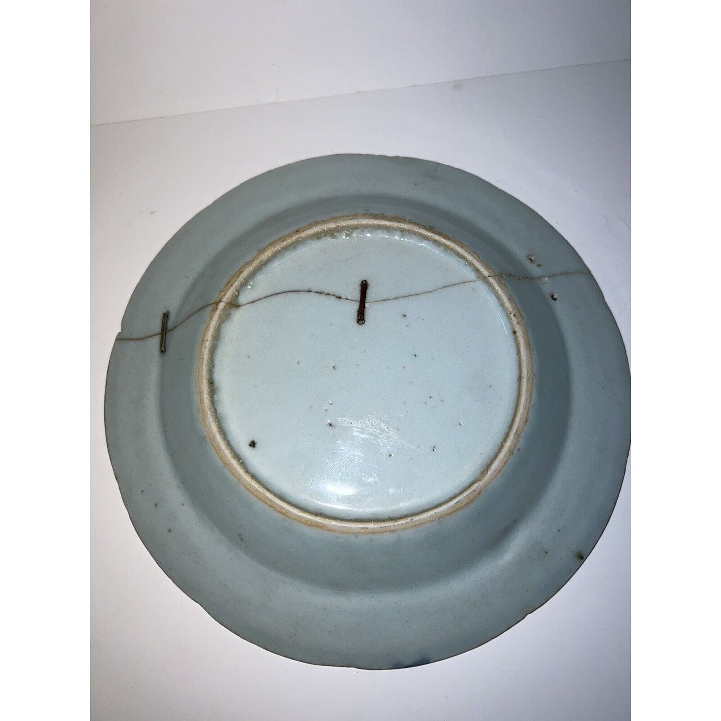 Chinese Blue & White Canton 1830s Or Older Decorative Plate Has Been Repaired