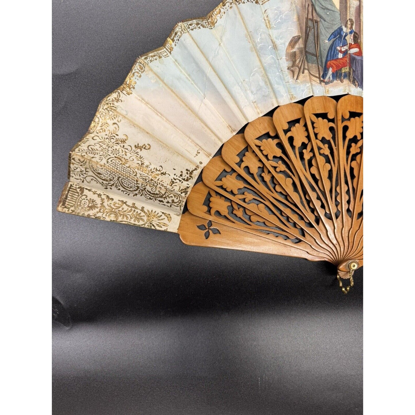 1800s Antique Large Hand Painted Folding Fan