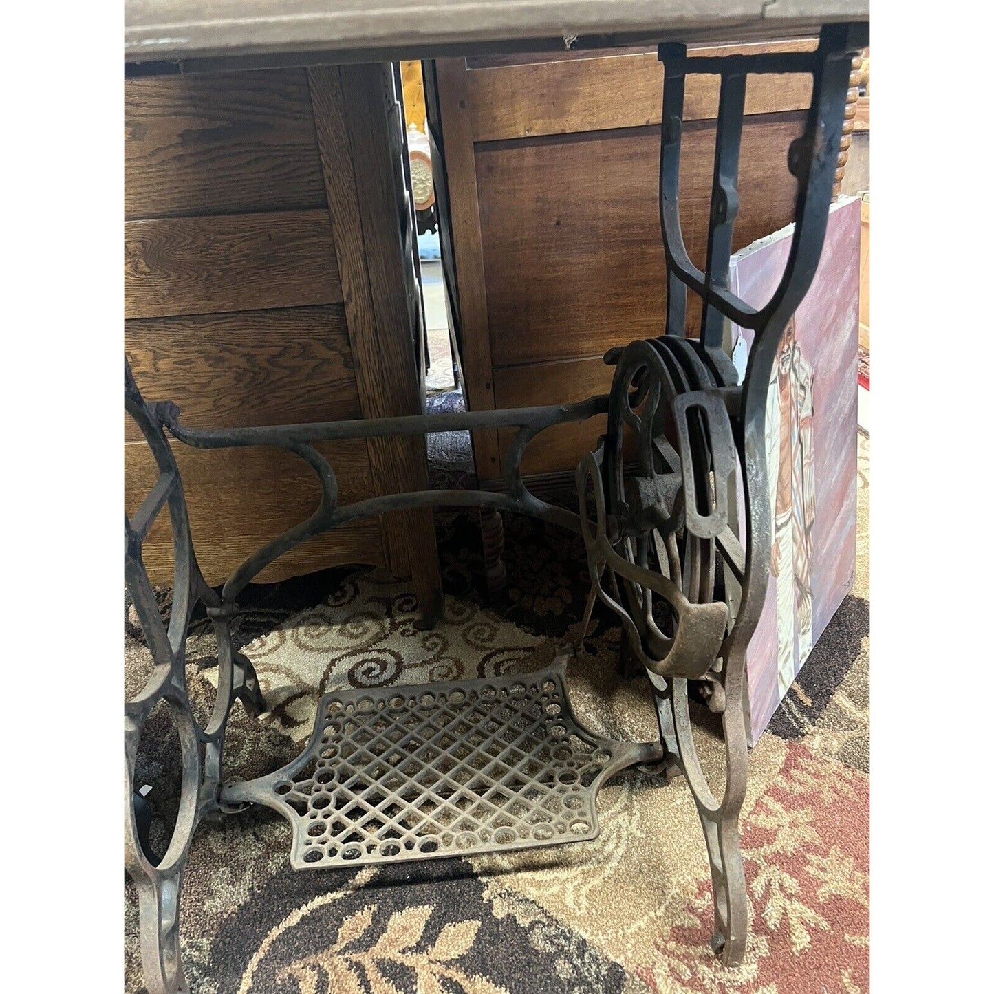 Antique Marble Top Side Table With Sewing Machine Base