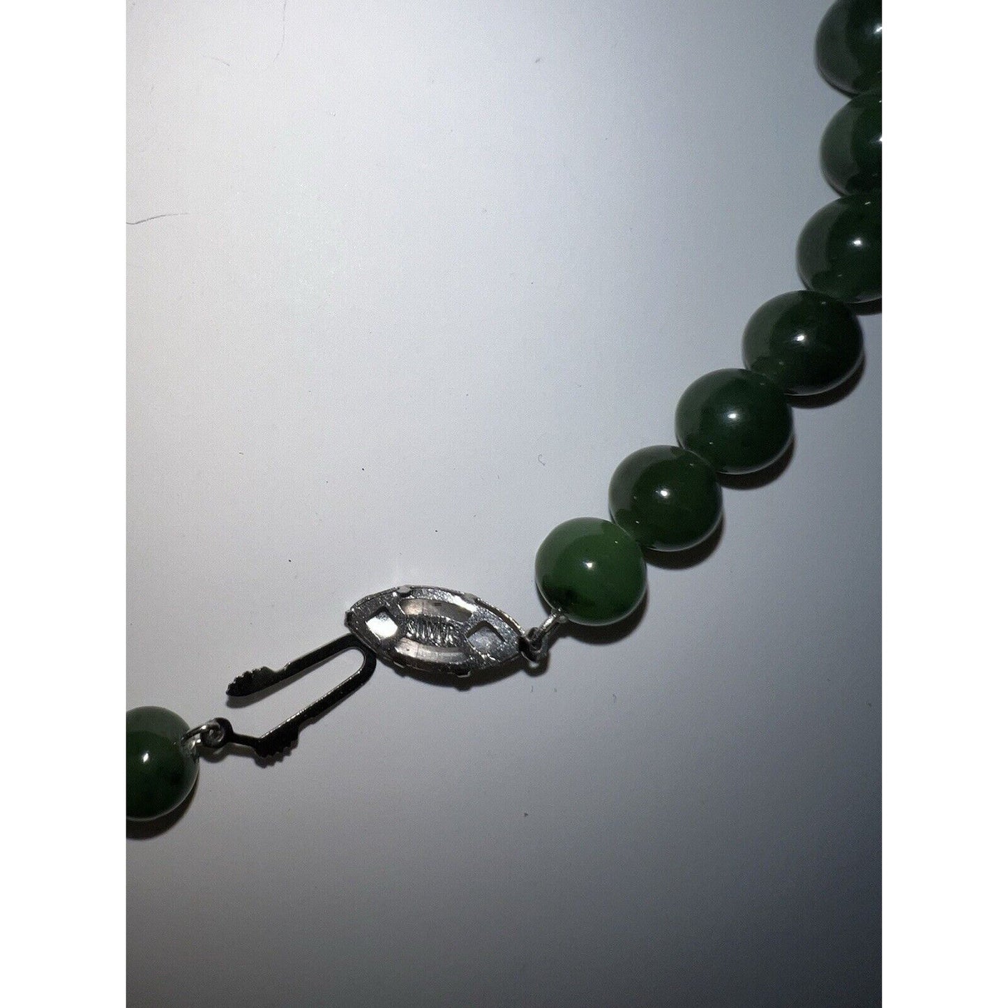 Dark Jade Necklace With Unique Silver Clasp