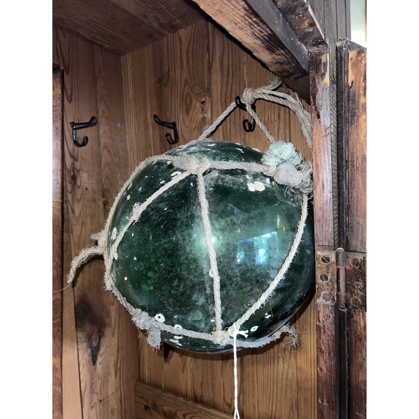 Large Vintage Japanese Glass Fishing Float Buoy Ball With Net