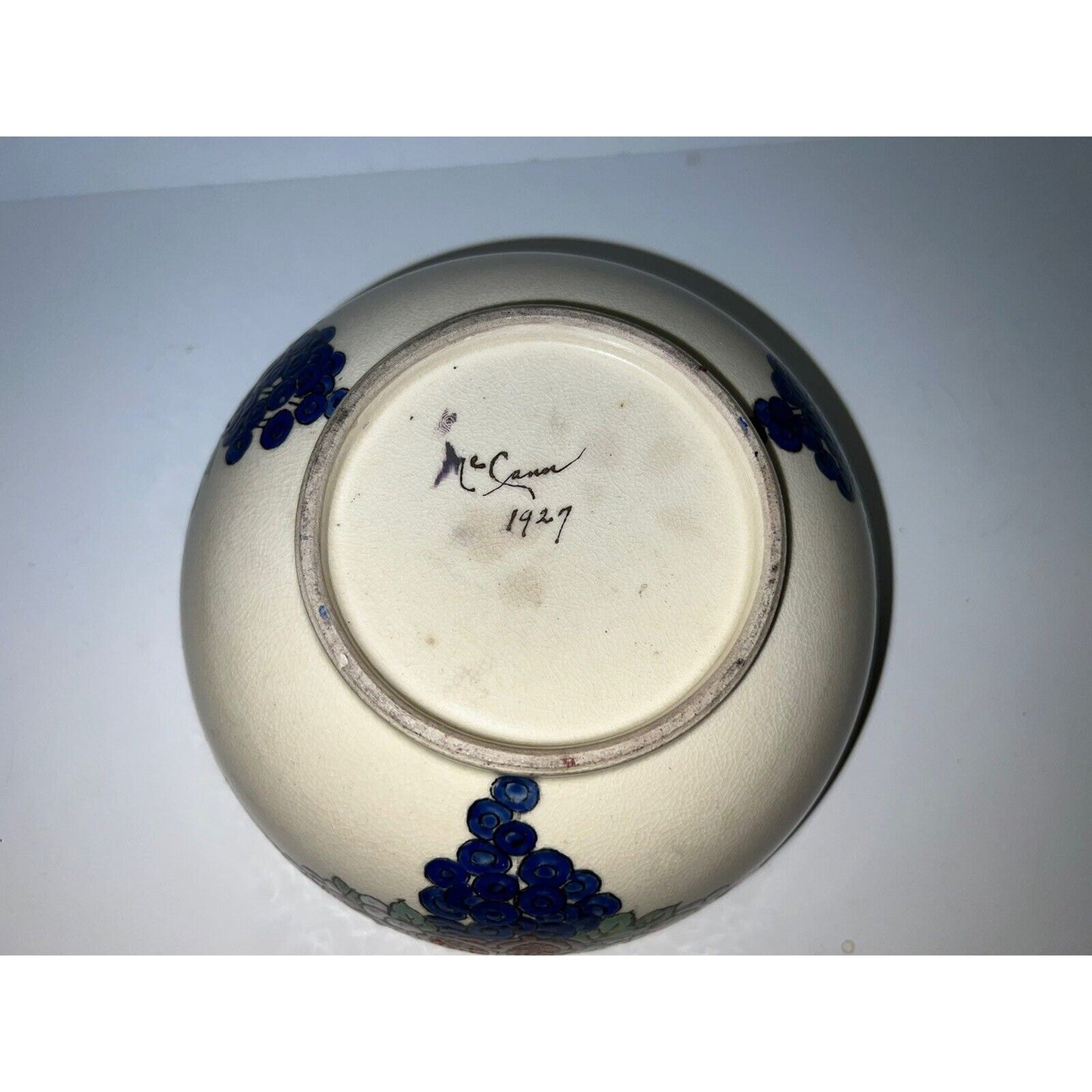 Hand Painted Signed McCann 1927 Art Deco Bowl With Fruit & Gilding