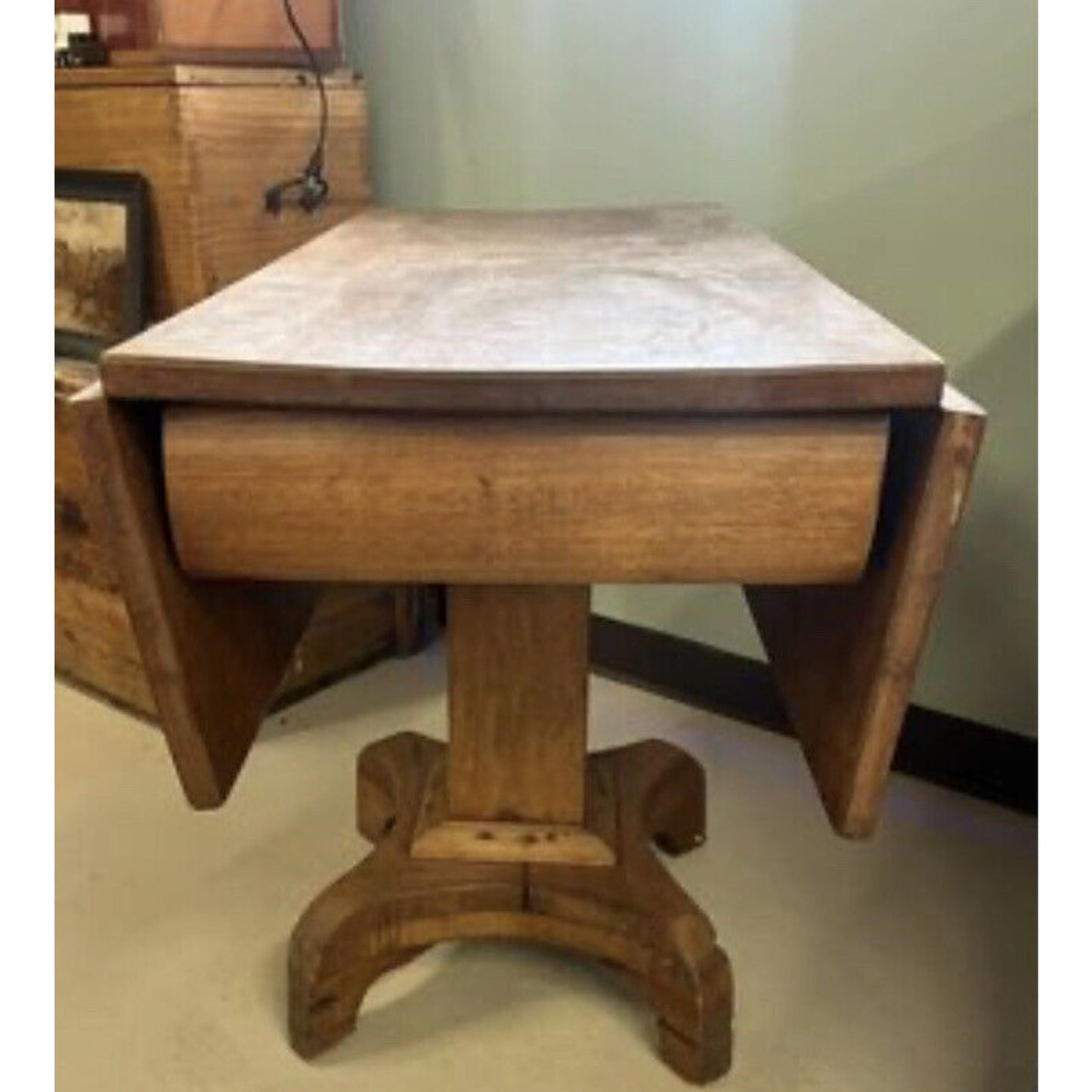 Primitive Center Pedestal Drop Leaf Table