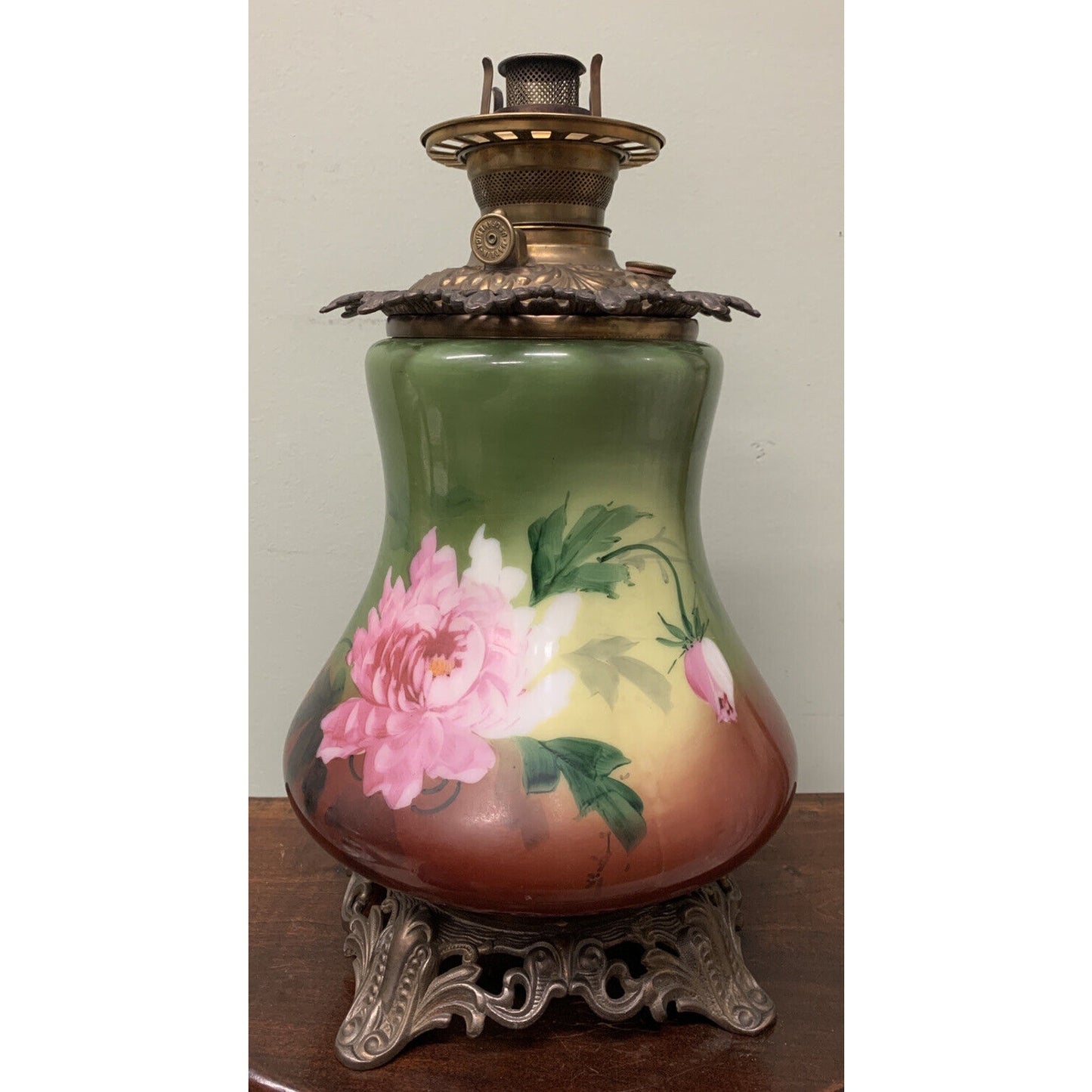 Victorian 1800s Handpainted Oil/ Kerosene Lamp with Royal Burner GWTW LAMP