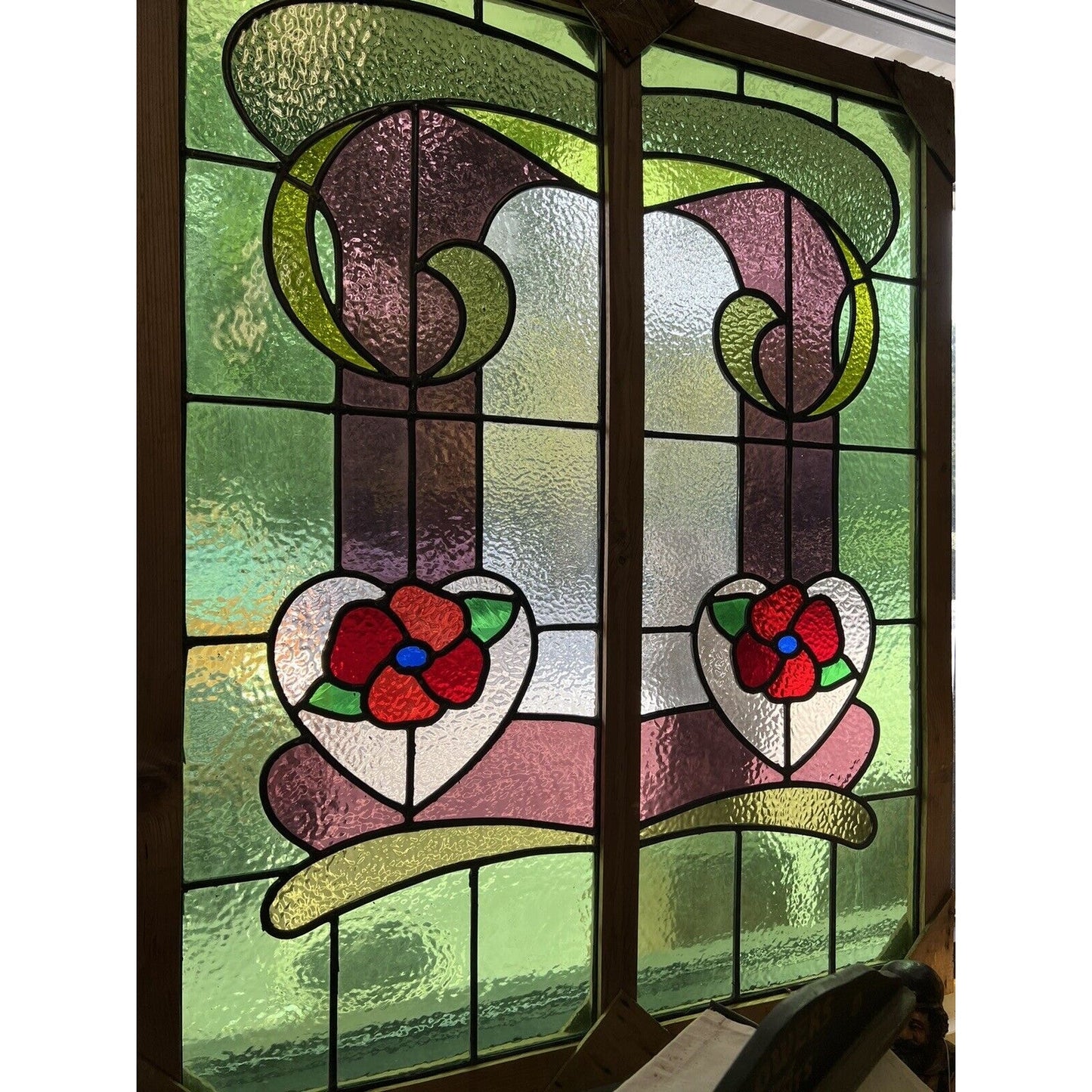 Art Nouveau Leaded Stained Glass Window