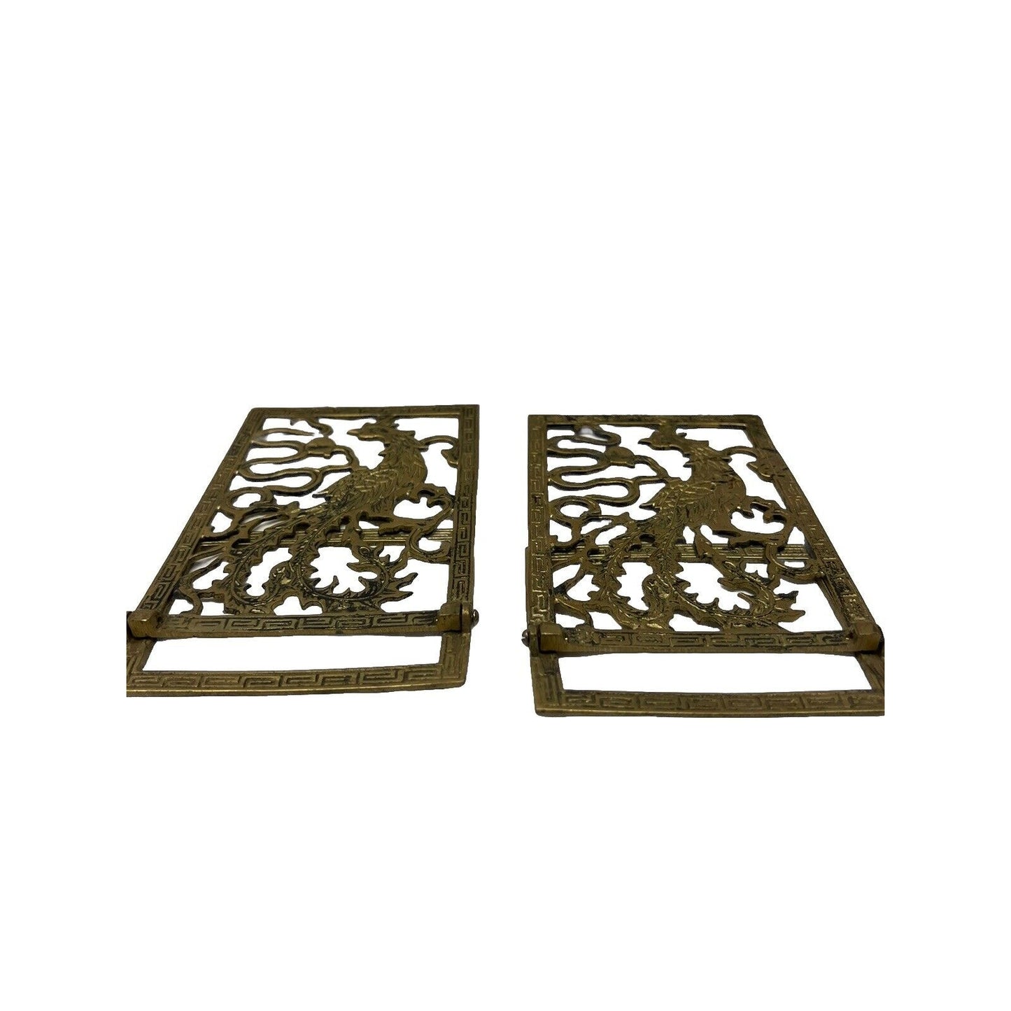 Asian Brass Phoenix Peacock Bookends