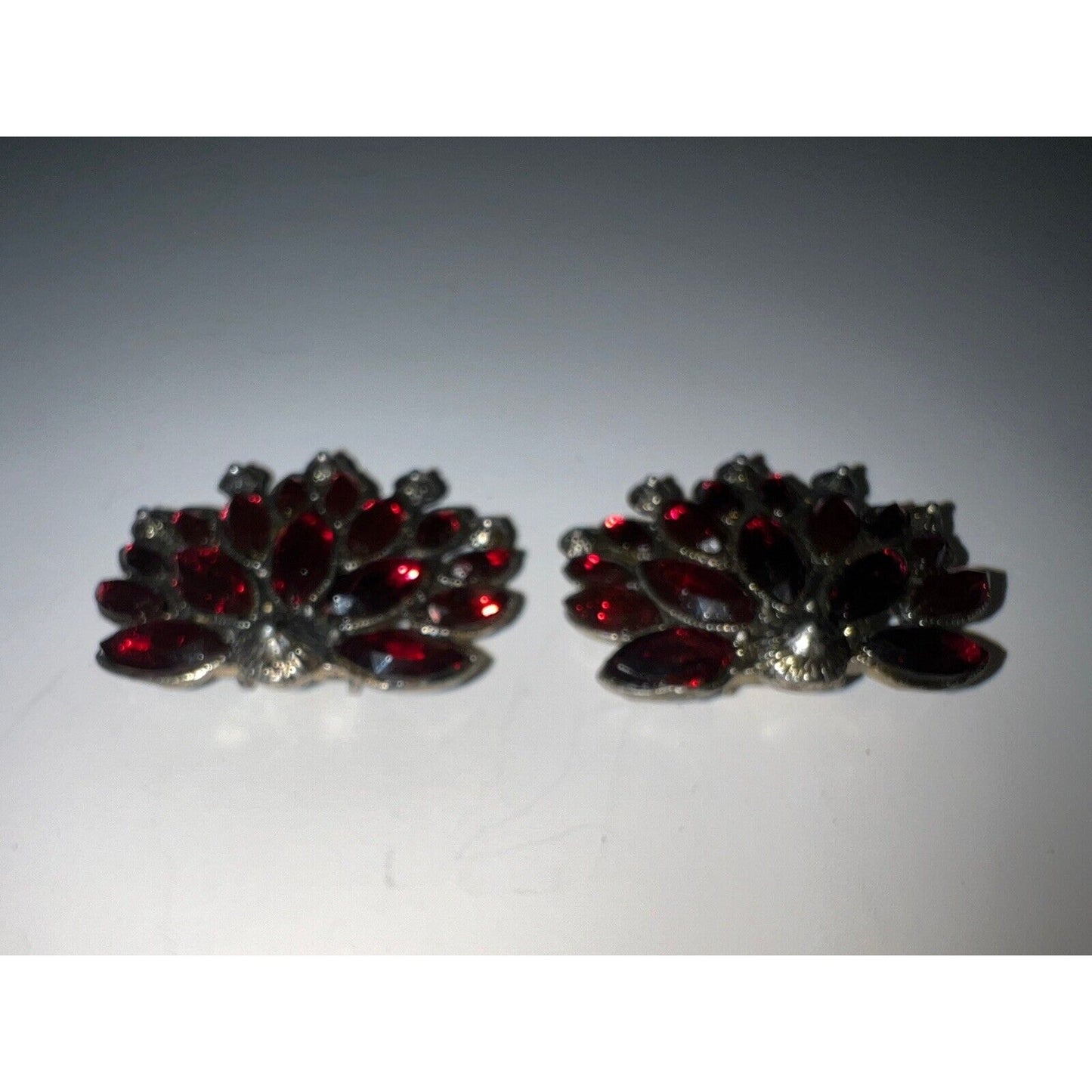 Antique Red Gemstones Silver Tones Peacock Shoe Clips