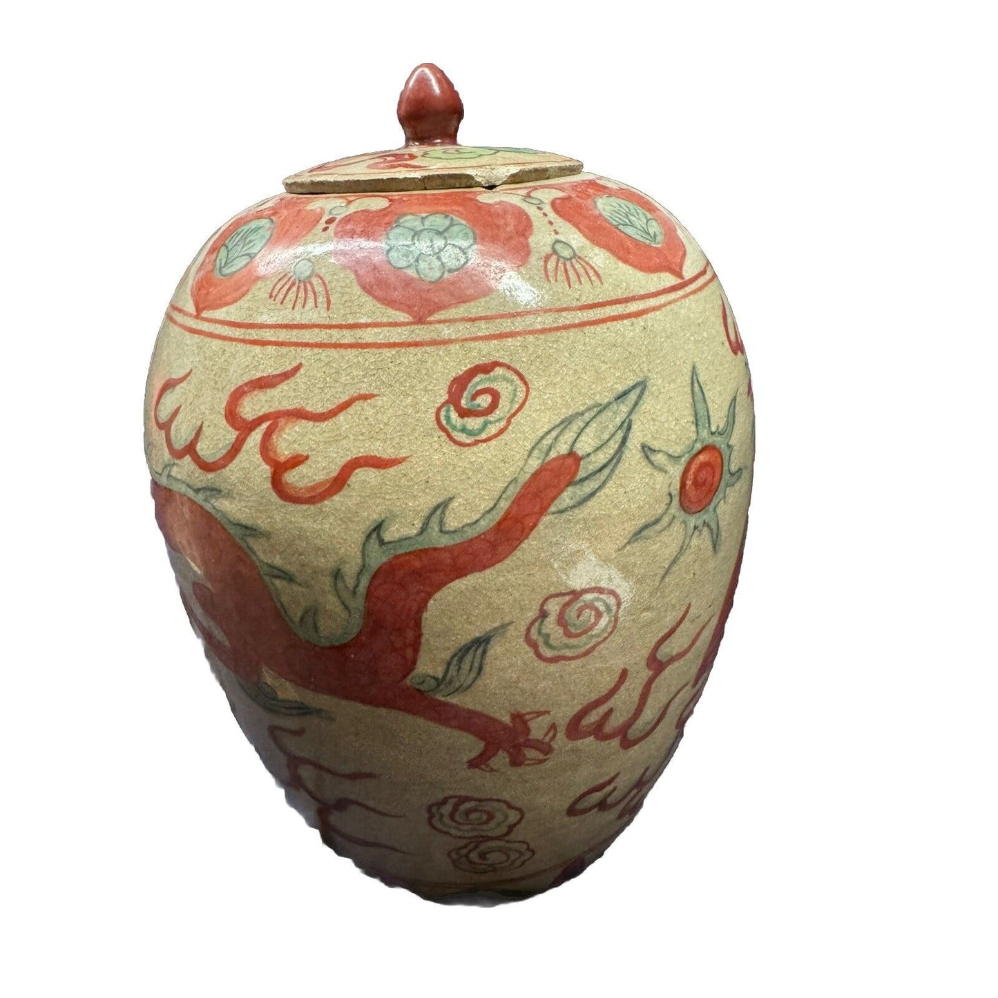 Vintage Chinese Dragon Pot Vase With Lid