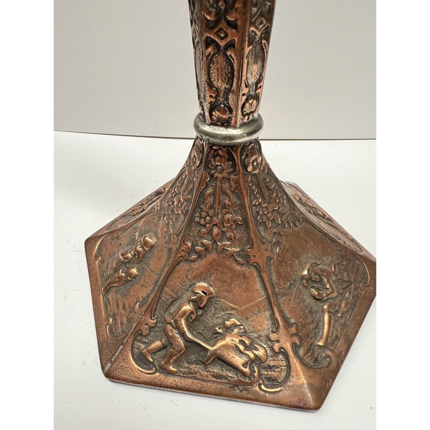 Antique Copper European Cherubs & Family Scenes Vase