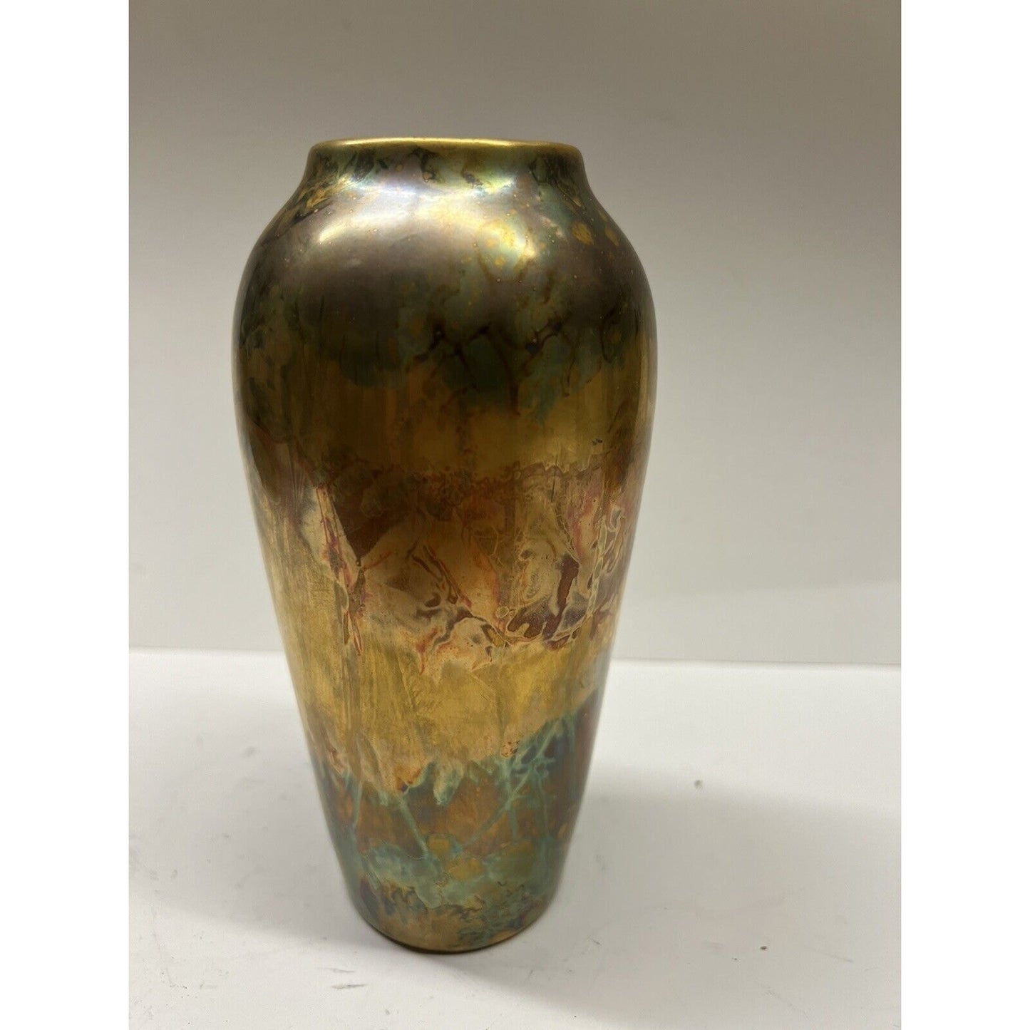 Glazed Gold Gild Hand Painted Vase 7” Tall