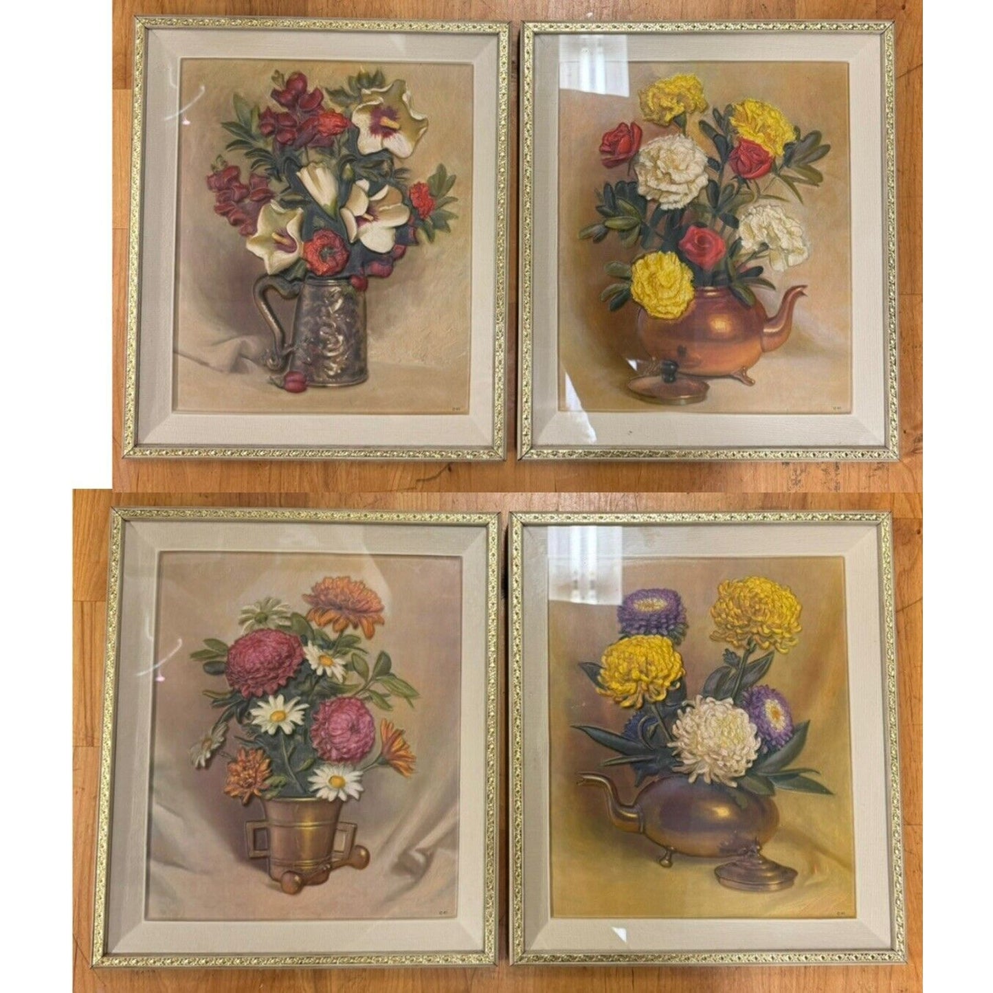 Vintage Metalcraft Dimensional III Floral #7048 Set Of 4 Wall Art Pictures