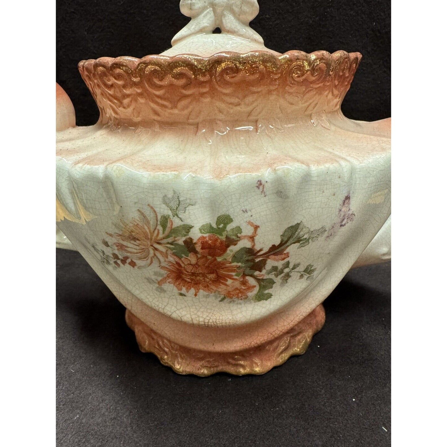 Antique Peach Colored Tea Pot With Lid