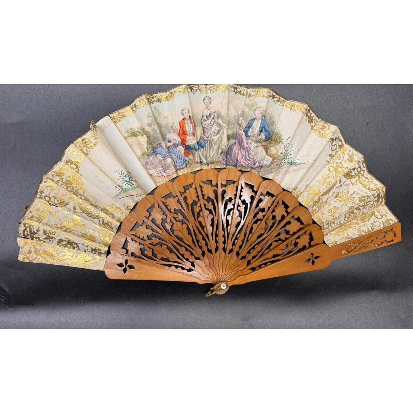 1800s Antique Large Hand Painted Folding Fan