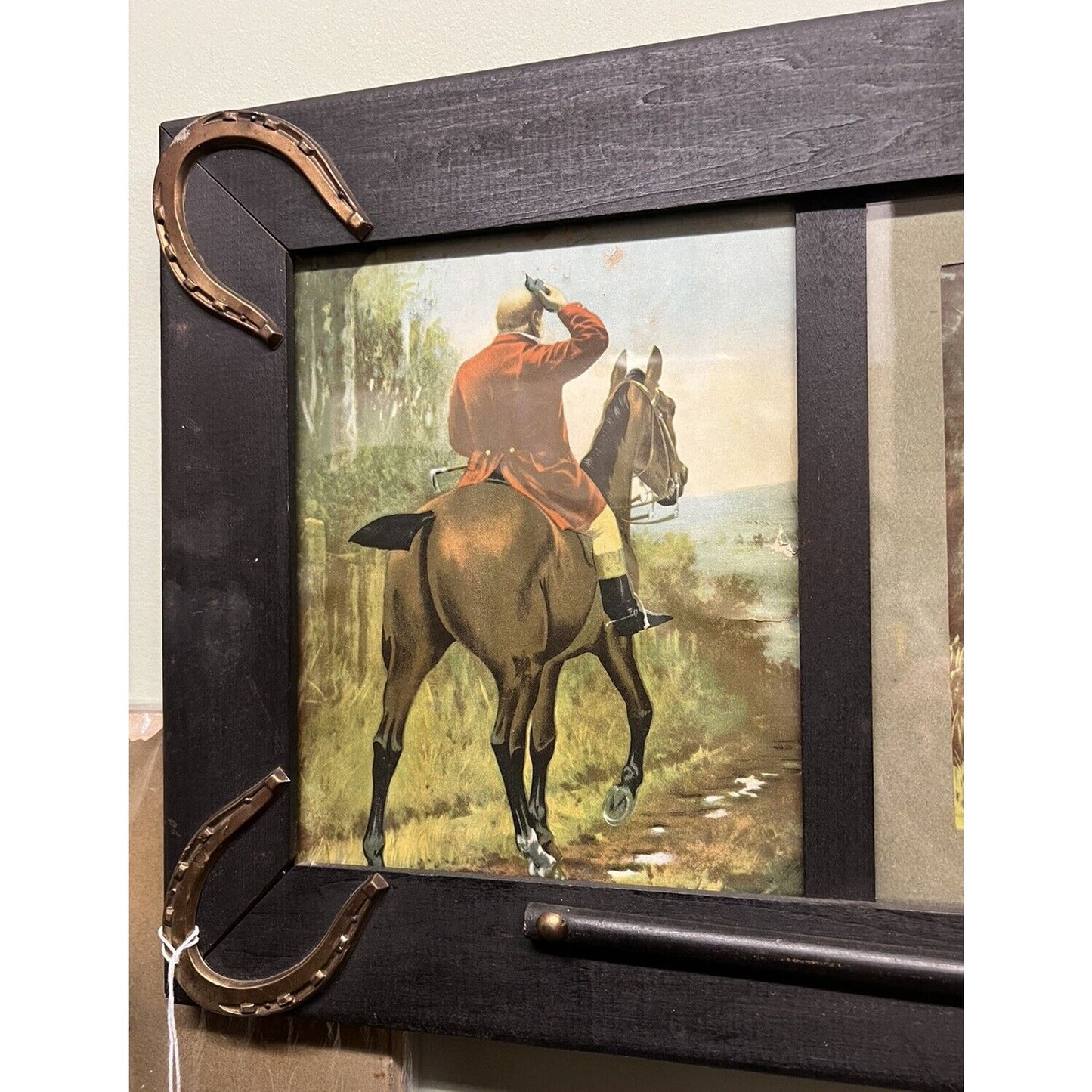 Late 1800s Triptych Litho Print Of Fox Hunting Scenes Unique Frame