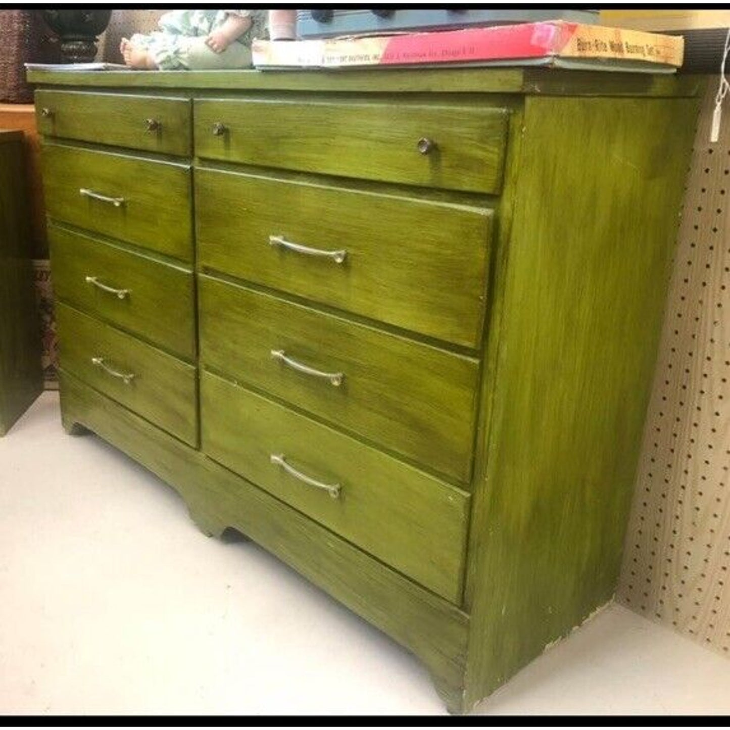 Vintage MCM Green 3 Piece Bedroom Set Dresser, Nightstand, Chest Of Drawers