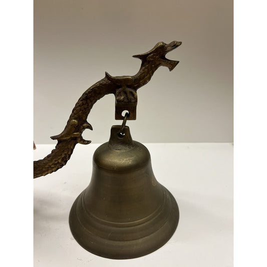 Vintage Brass Asian Dragon With Bell & Wall Mounted Hanger