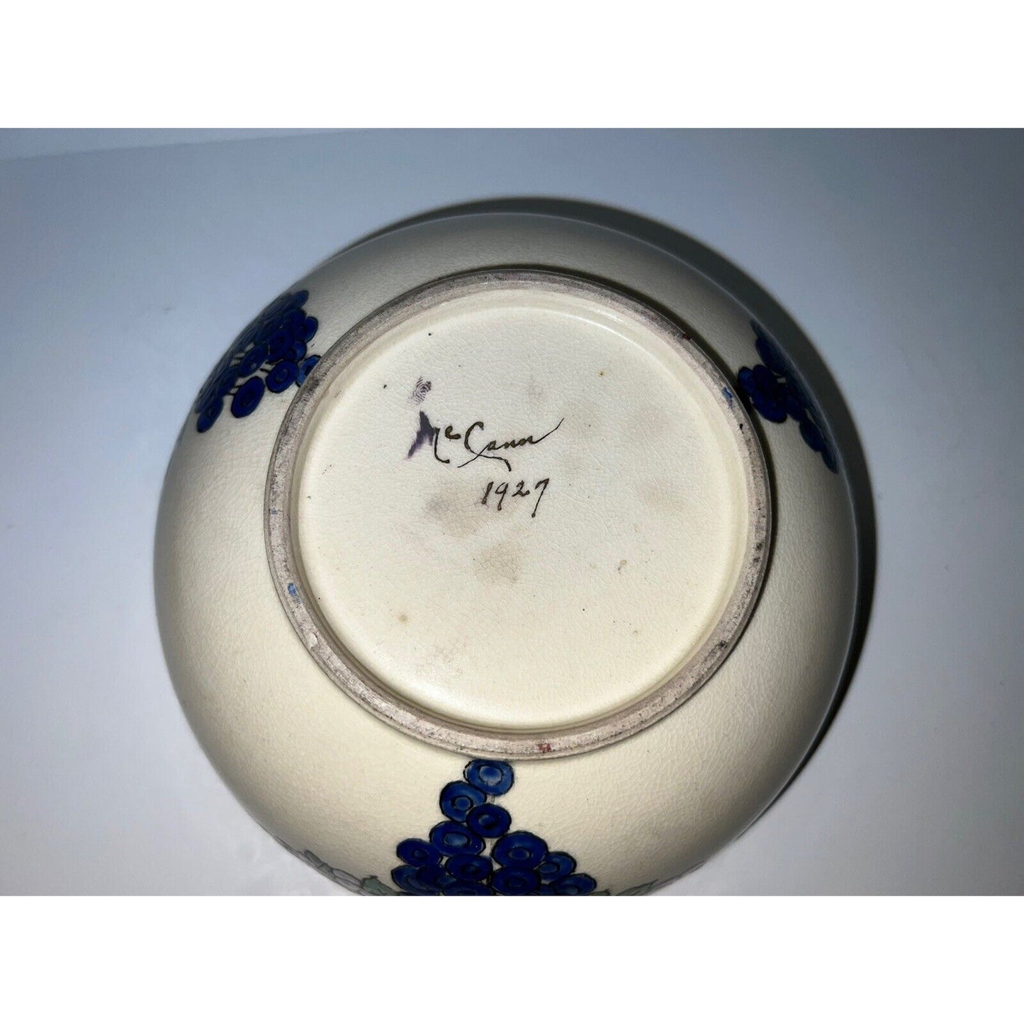 Hand Painted Signed McCann 1927 Art Deco Bowl With Fruit & Gilding