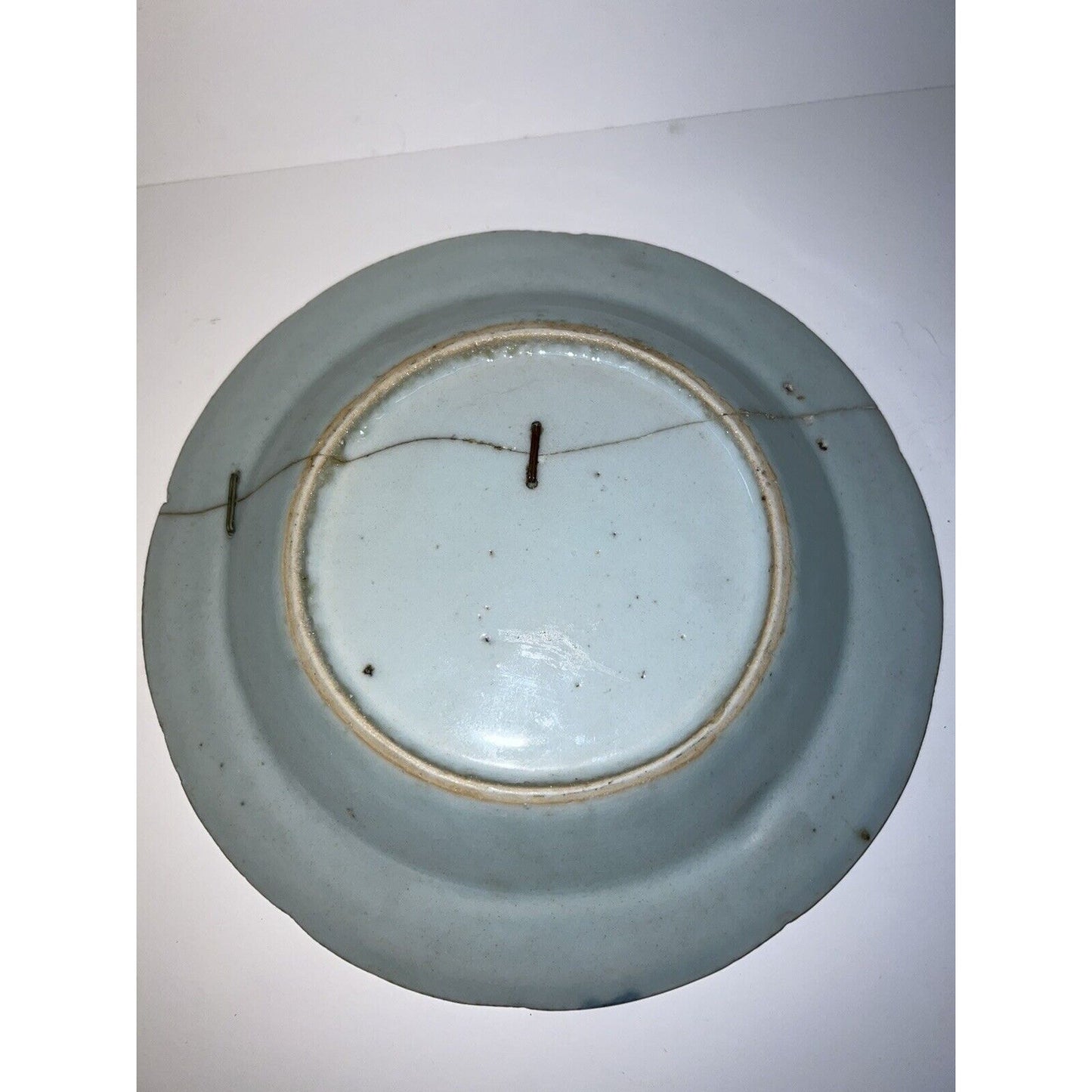 Chinese Blue & White Canton 1830s Or Older Decorative Plate Has Been Repaired