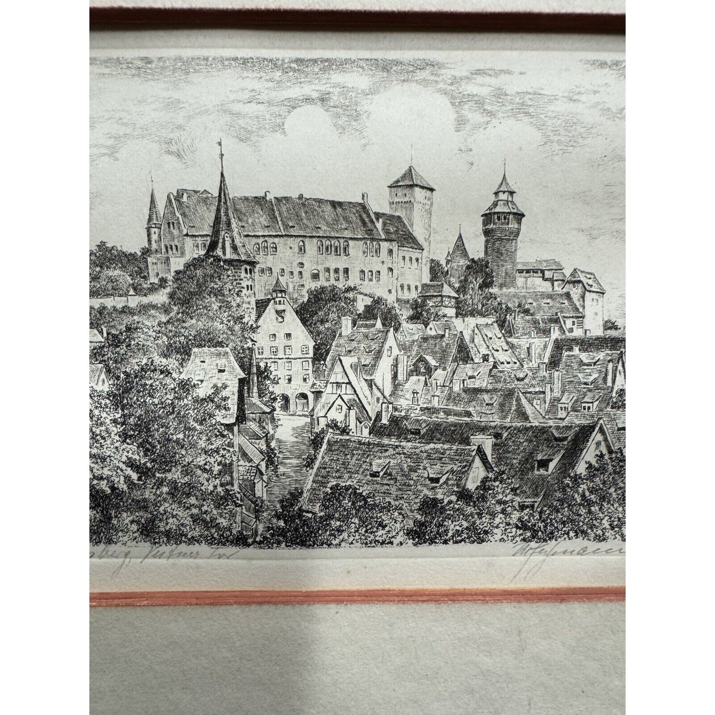 Etching Of Imperial Castle Of Nuremberg, Germany Signed And Matted