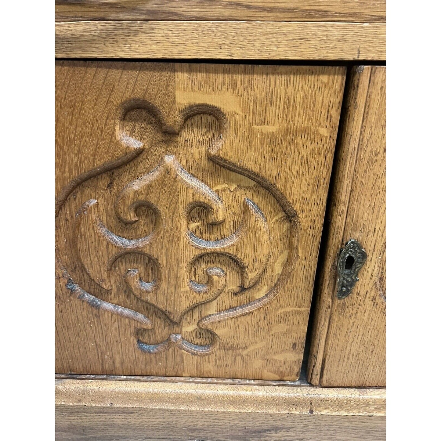 Antique Wash Stand w/2 Drawers, Lower Cabinet And Carved Doors