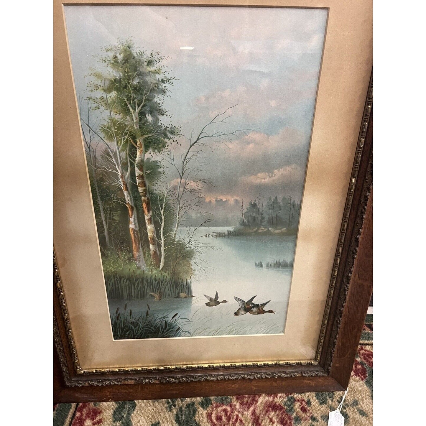 Antique Lithoprint By R. LeRoy Framed, Matted, Signed Of Ducks On A Pond