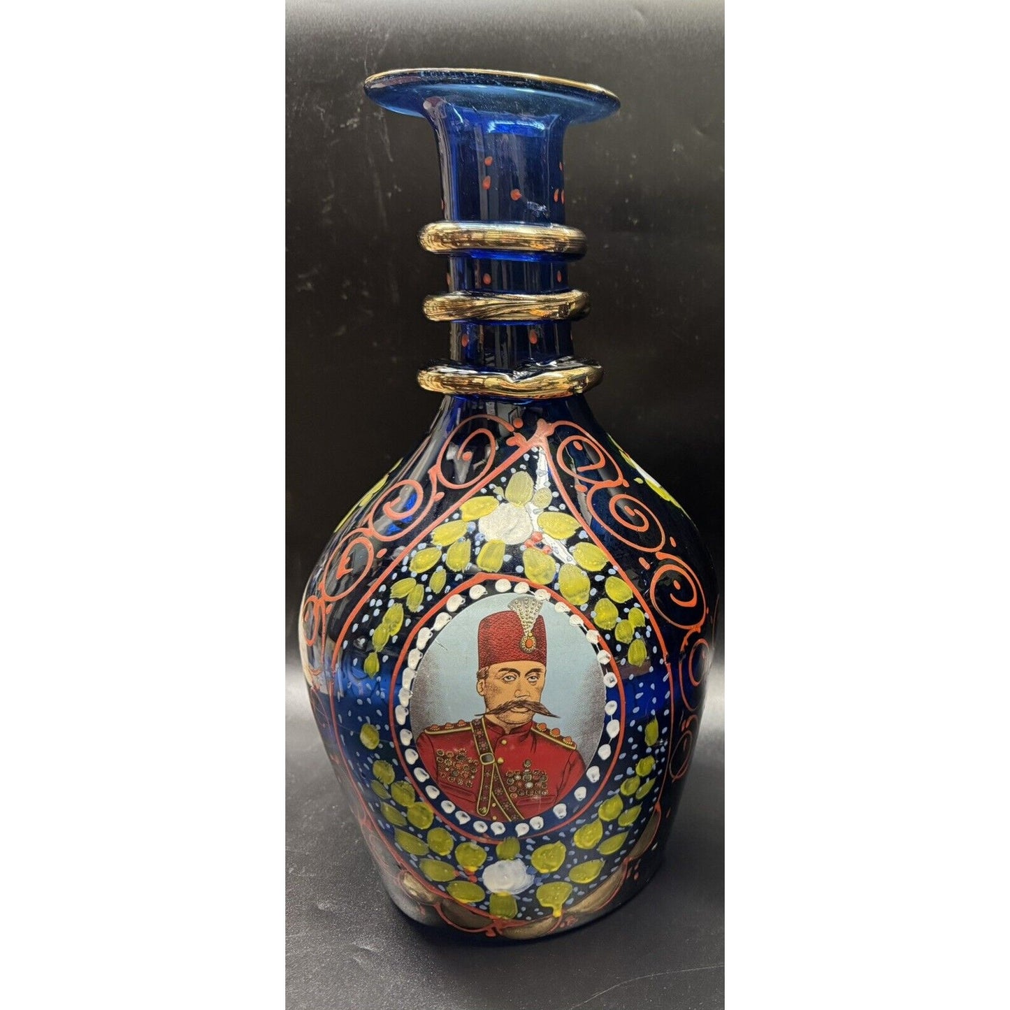 Vintage Persian Cobalt Blue With Gilt Hand Painted Bohemian With Shah Abbasi 13”