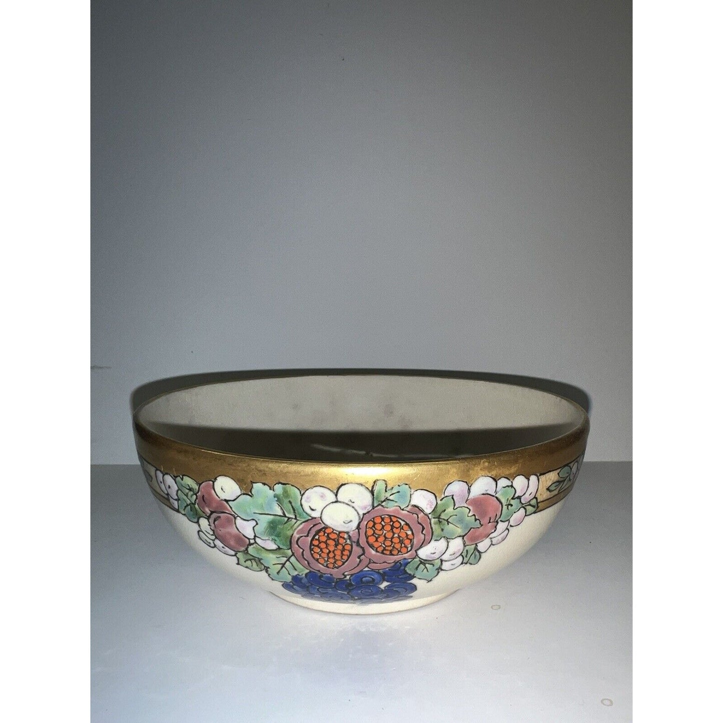 Hand Painted Signed McCann 1927 Art Deco Bowl With Fruit & Gilding