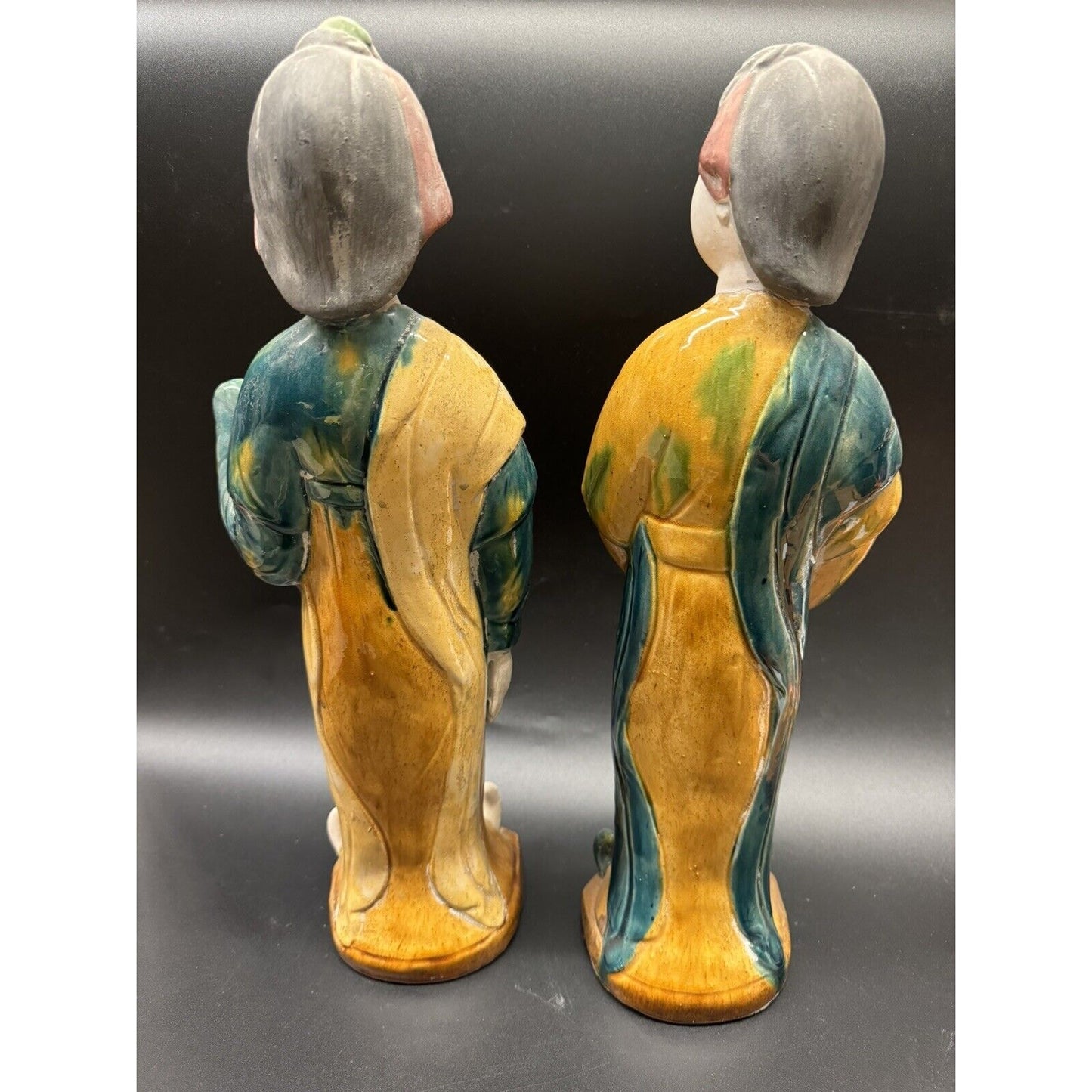 Antique Large Pair Sancai Figurines 19th Century Tang Dynasty Chinese Pottery