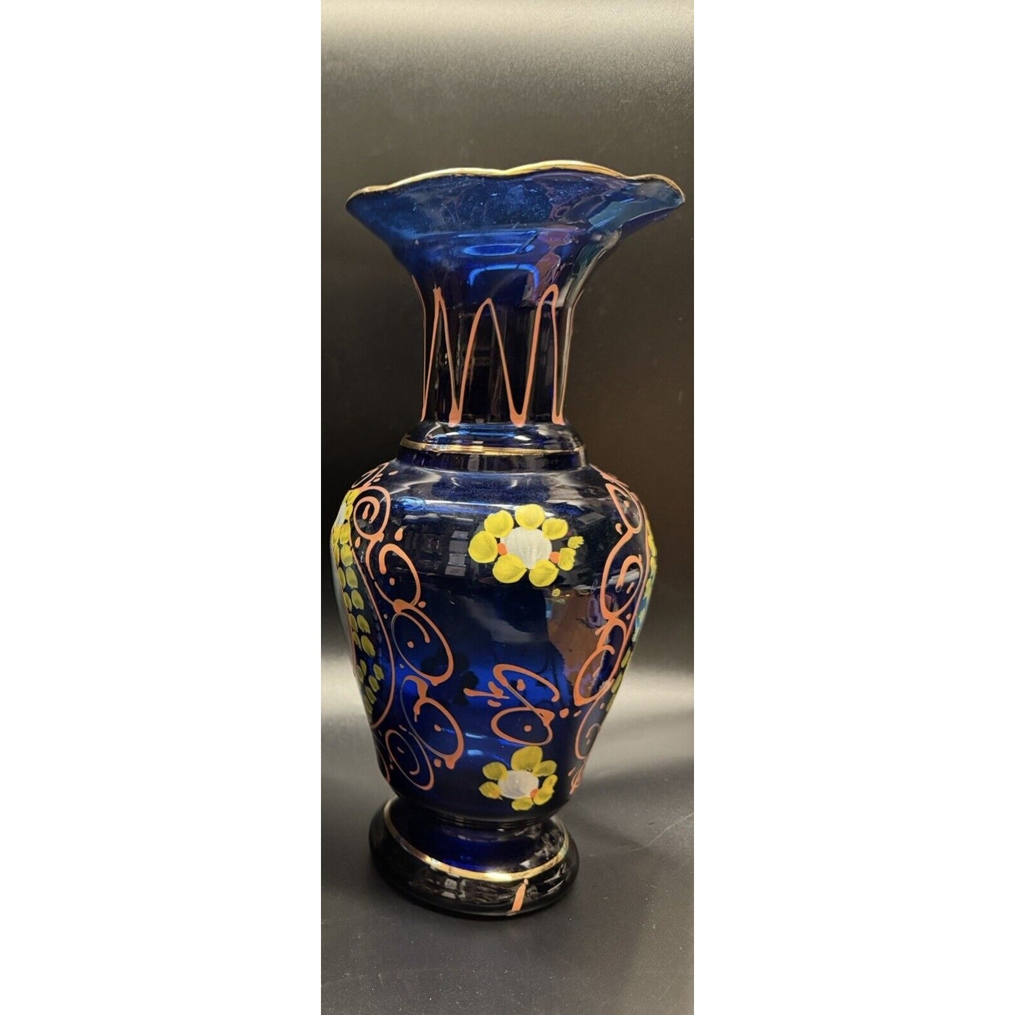 Cobalt Blue With Gilt Vintage Persian Hand Painted Vase Bohemian Style